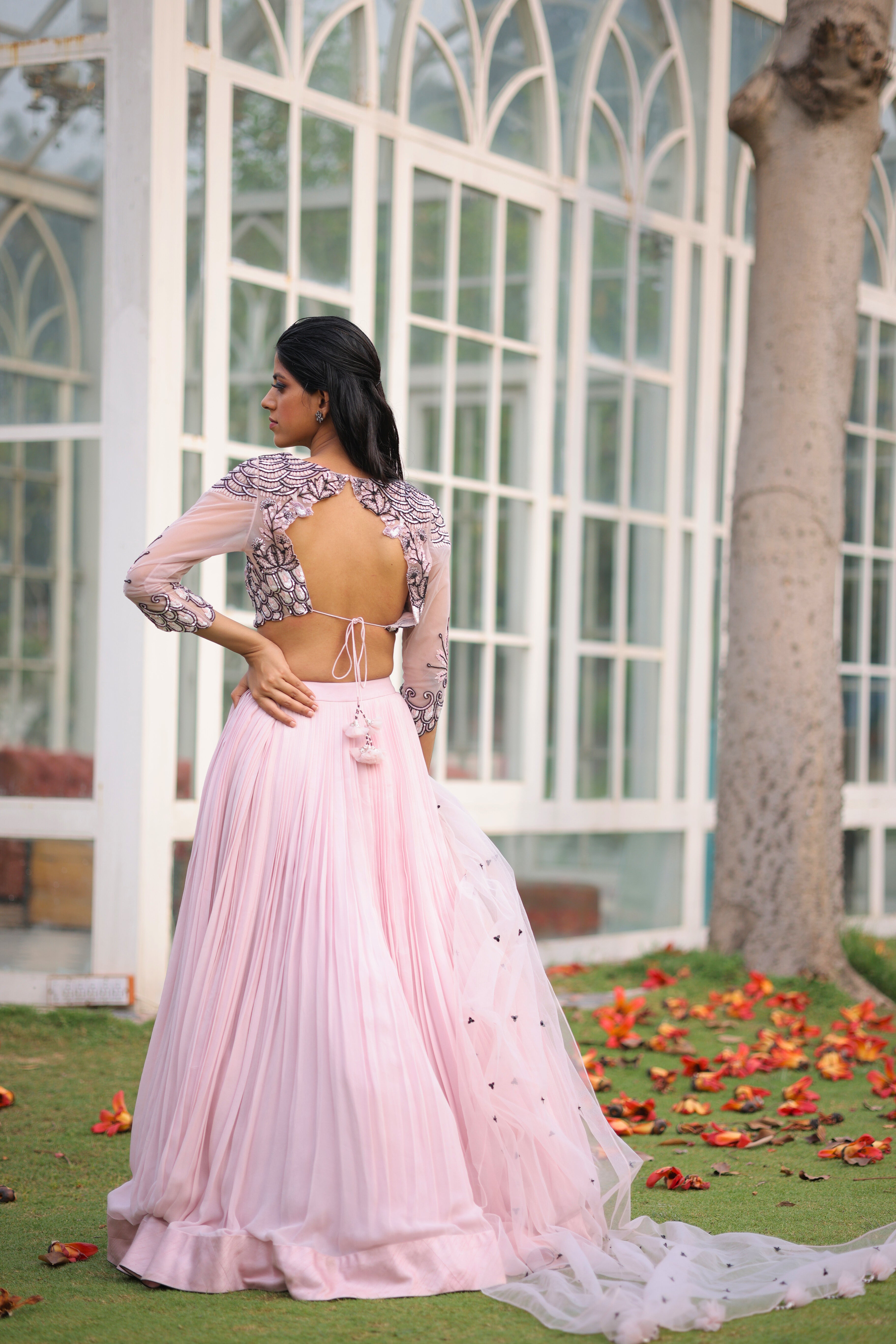 Peony Pink Georgette Embroidery Lehenga set