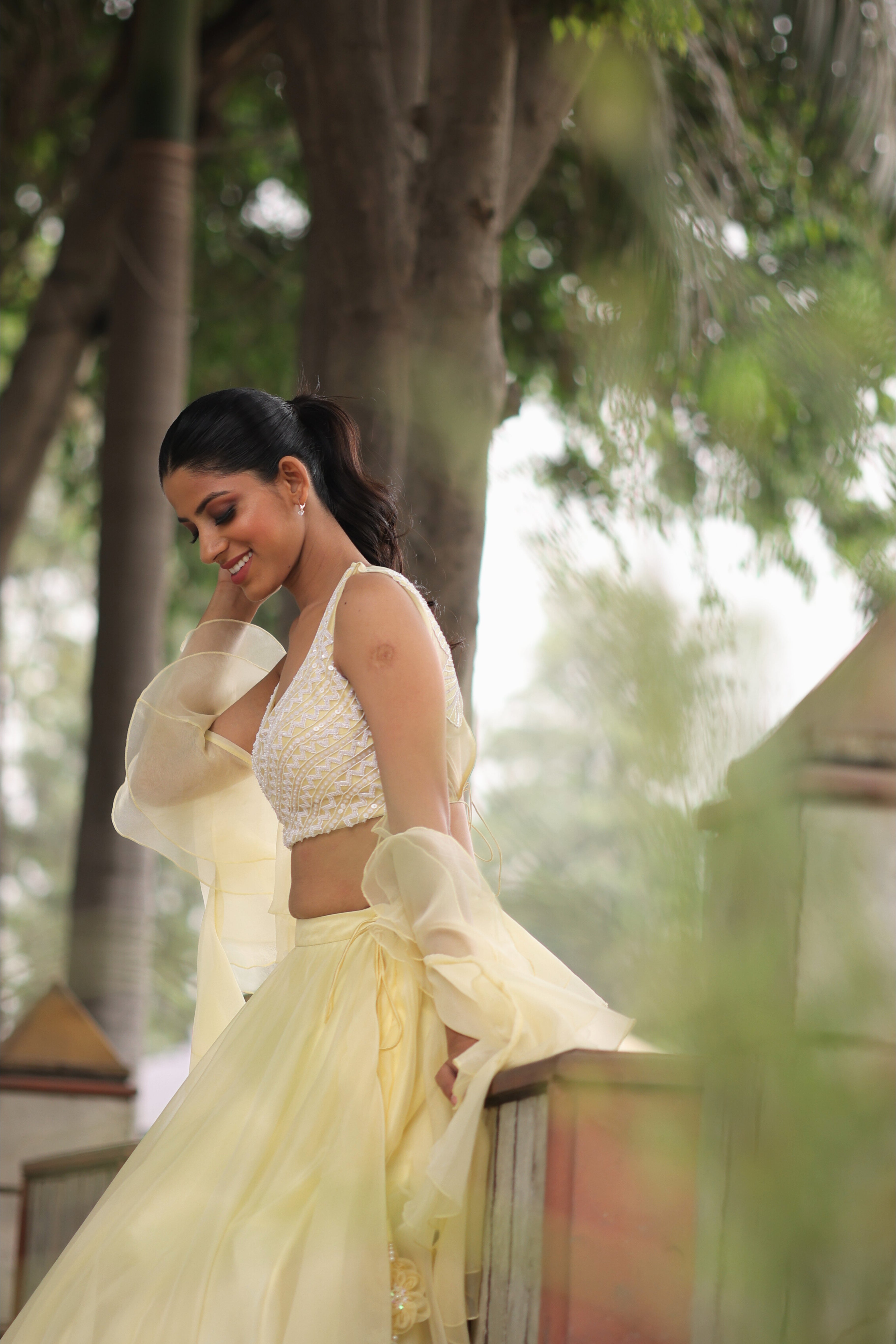 Lemon Sorbet Organza Butterfly Embroidery Lehenga set