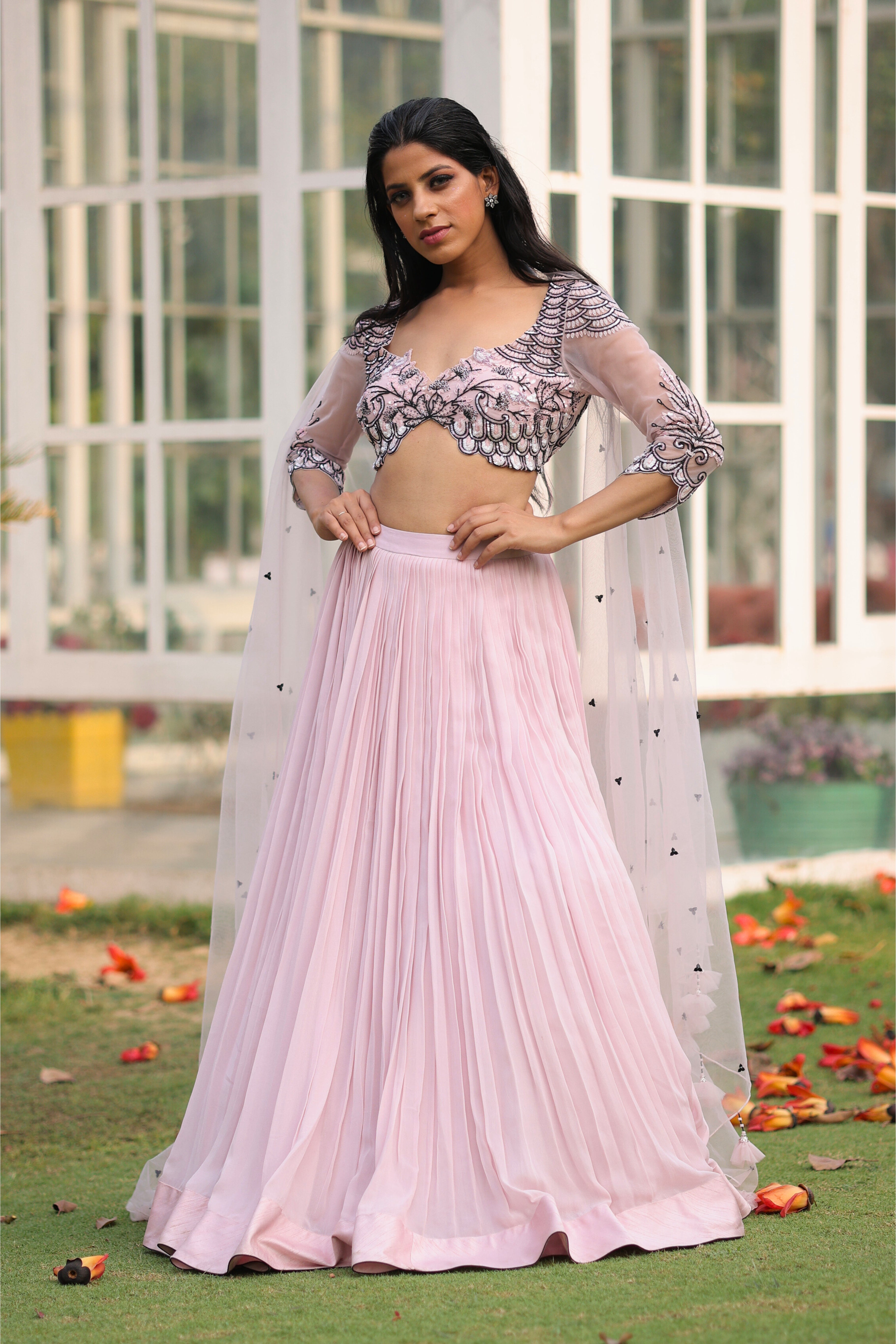 Peony Pink Georgette Embroidery Lehenga set