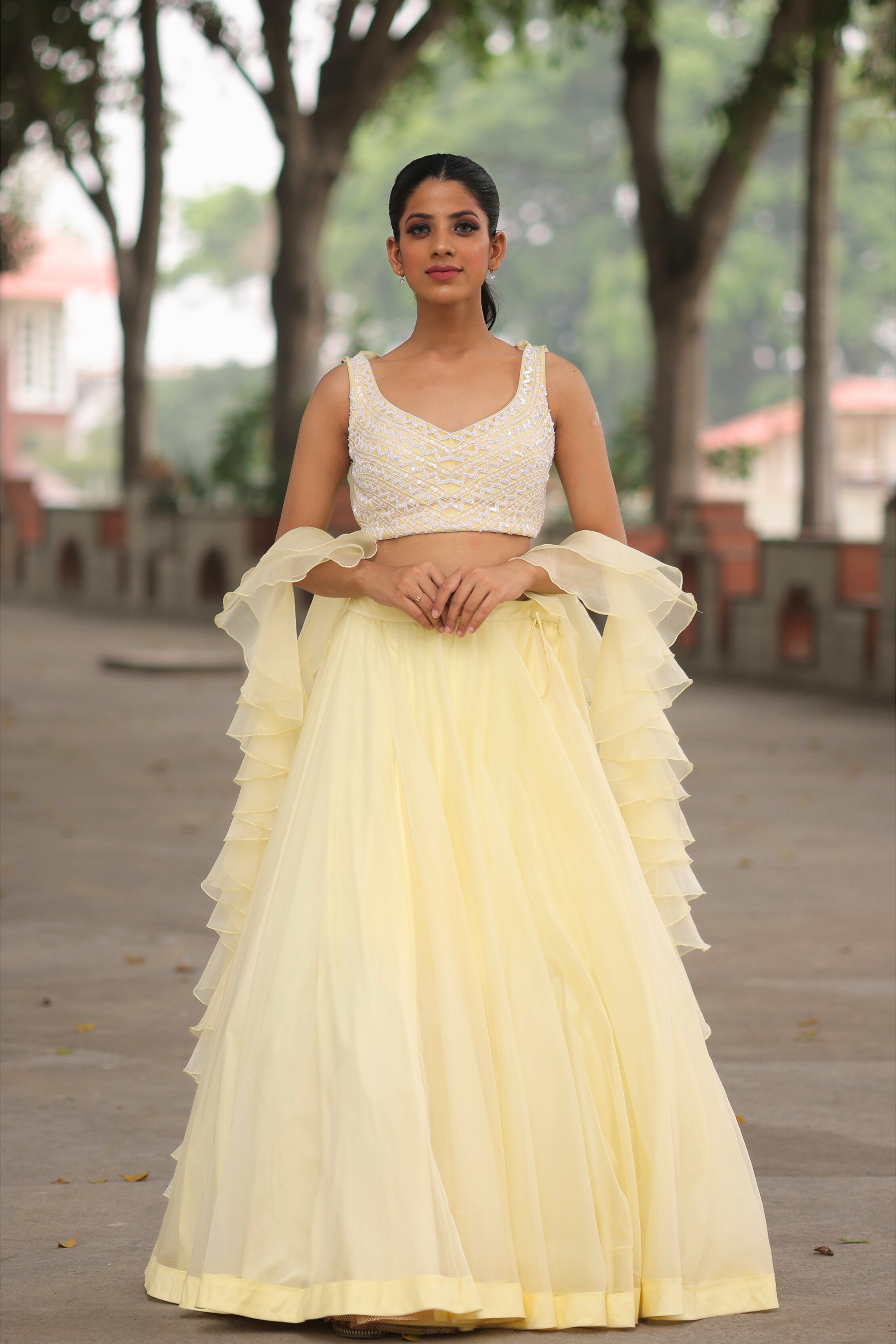 Lemon Sorbet Organza Butterfly Embroidery Lehenga set