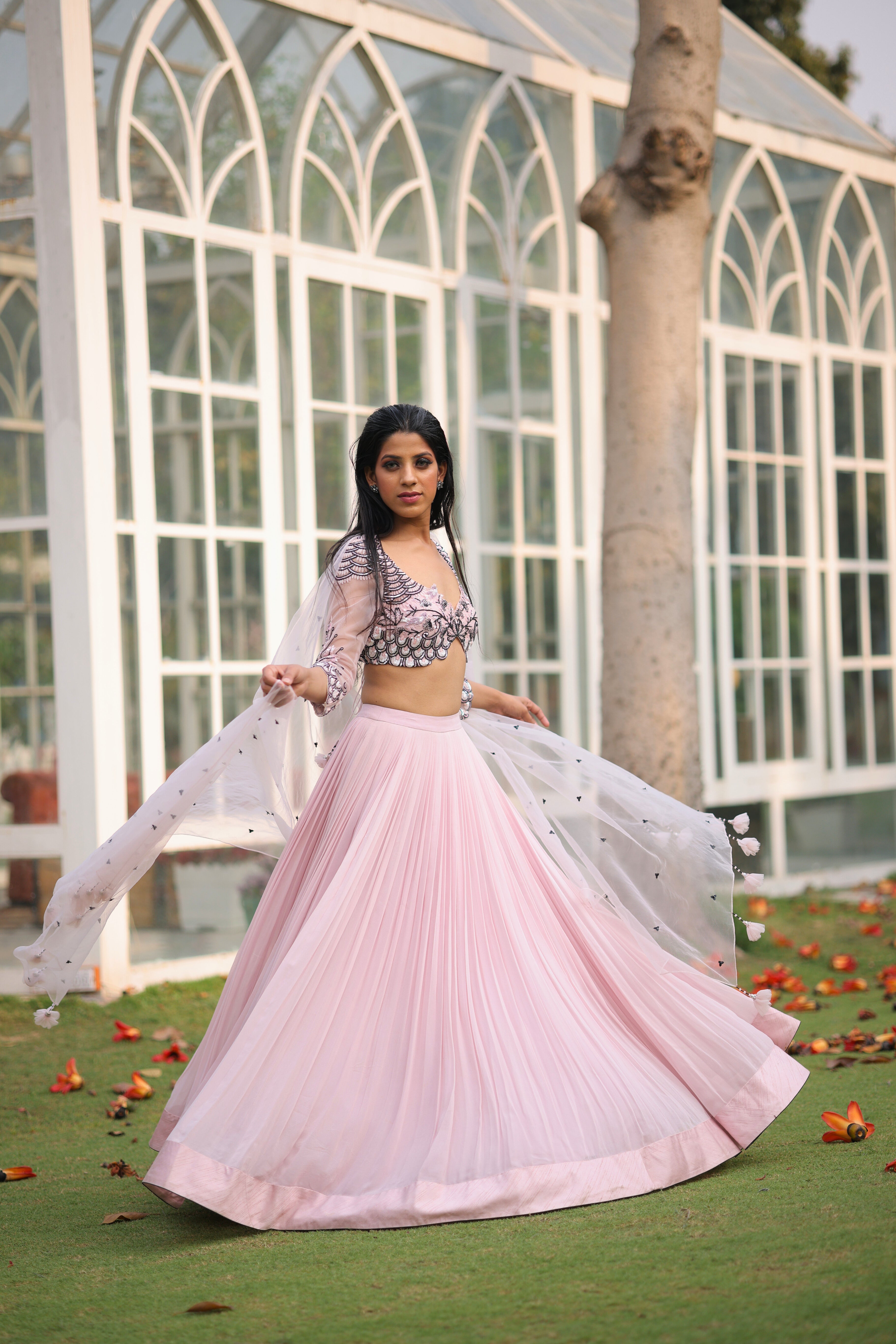 Peony Pink Georgette Embroidery Lehenga set