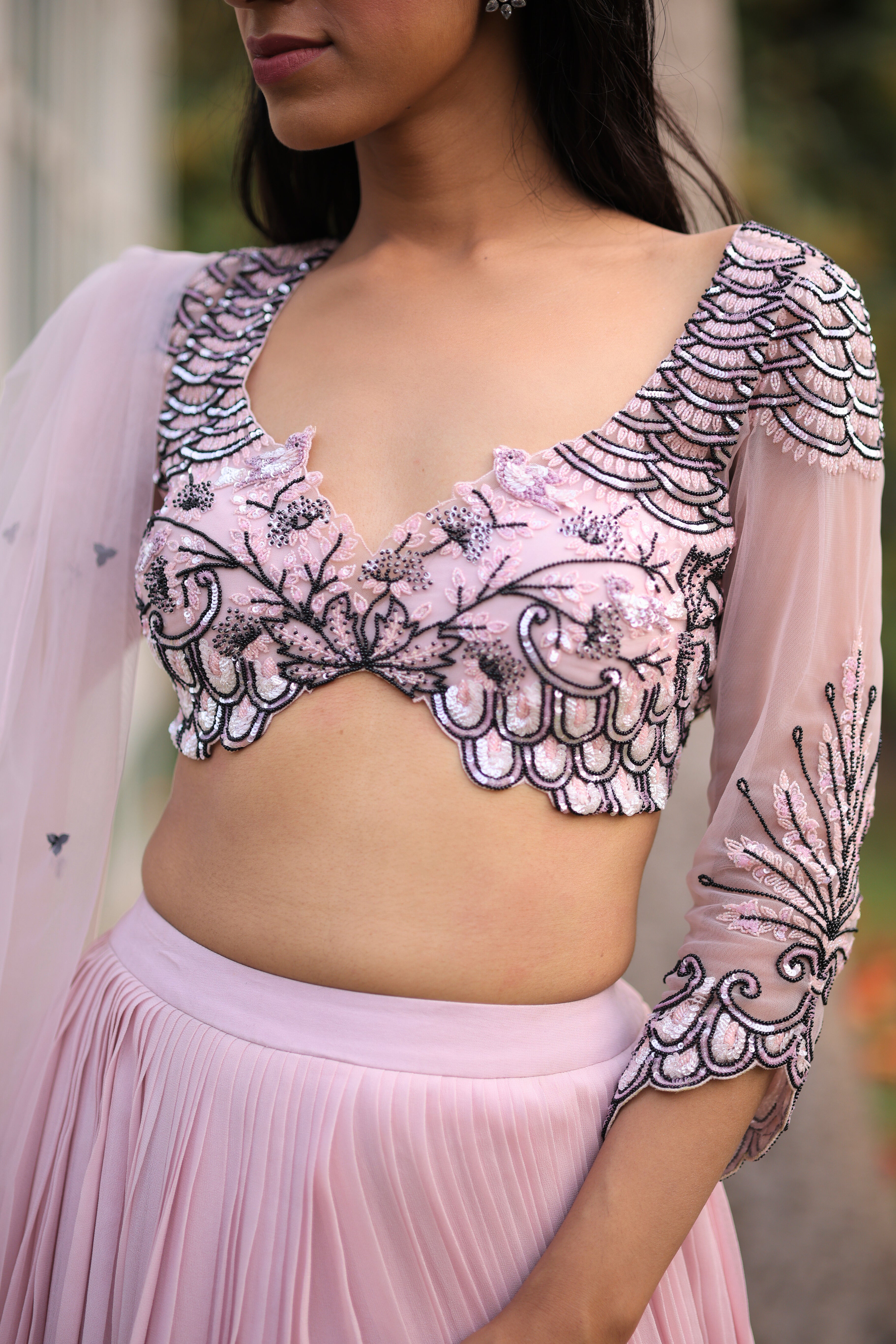 Peony Pink Georgette Embroidery Lehenga set