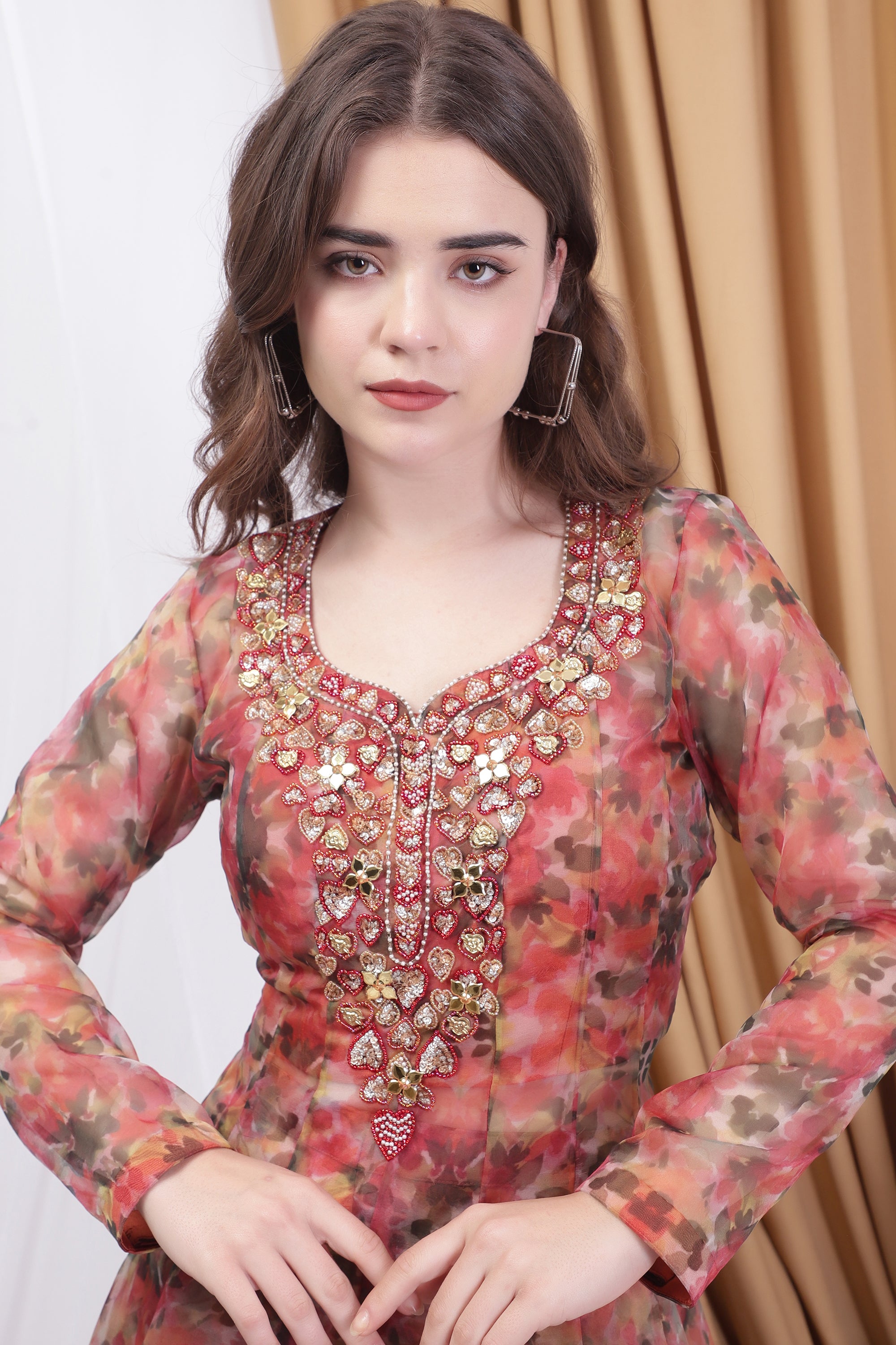 Rust Orange Printed Sharara Set With Dupatta