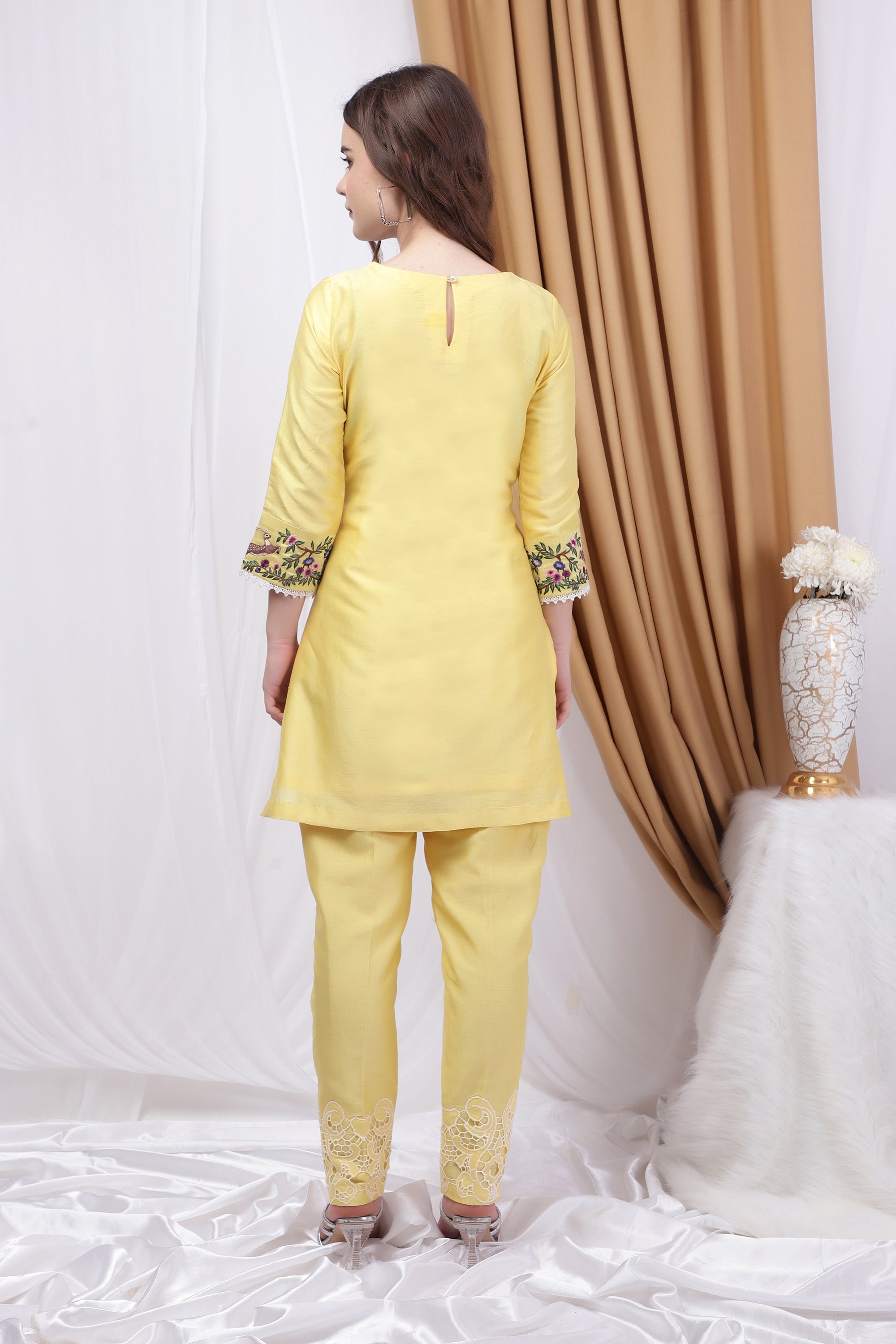 Lemon Yellow Embroidered and Patchwork Co-ord Set