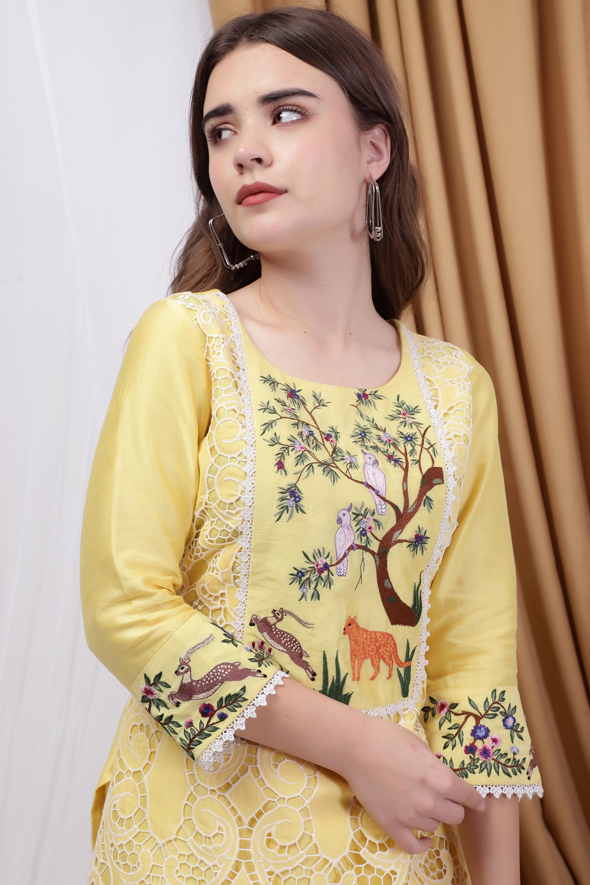Lemon Yellow Embroidered and Patchwork Co-ord Set