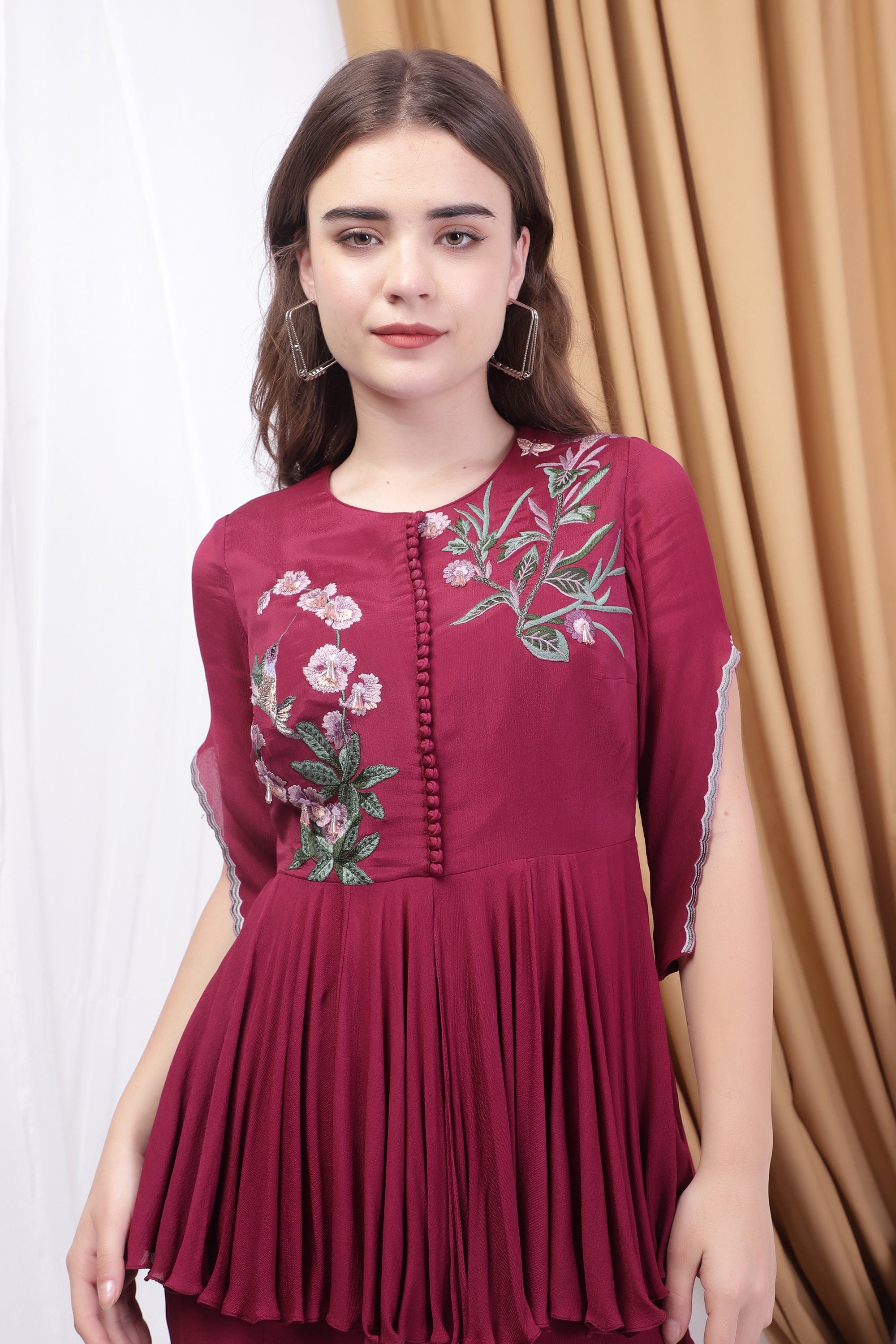 Wine Embroidered Co-ord Set