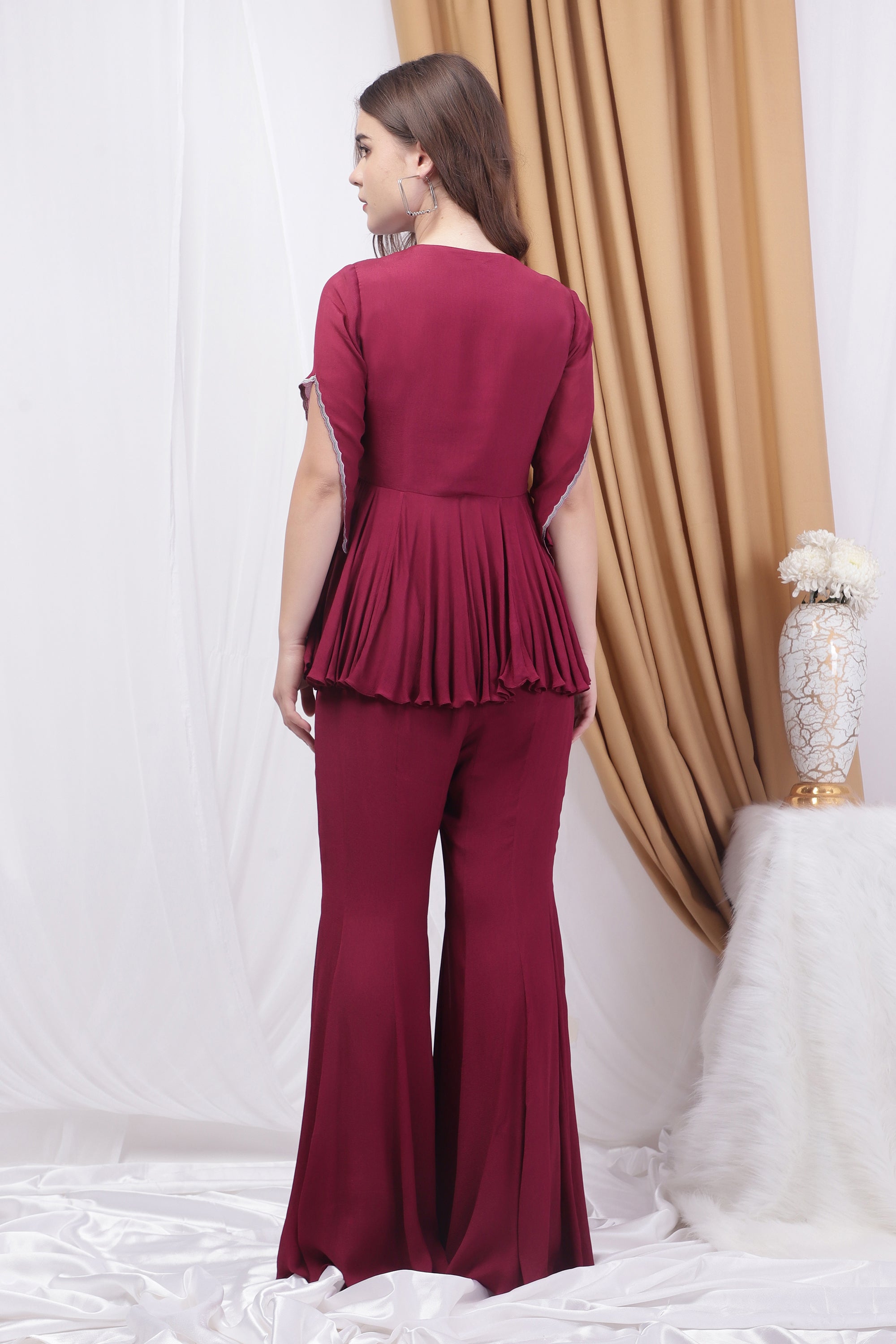 Wine Embroidered Co-ord Set