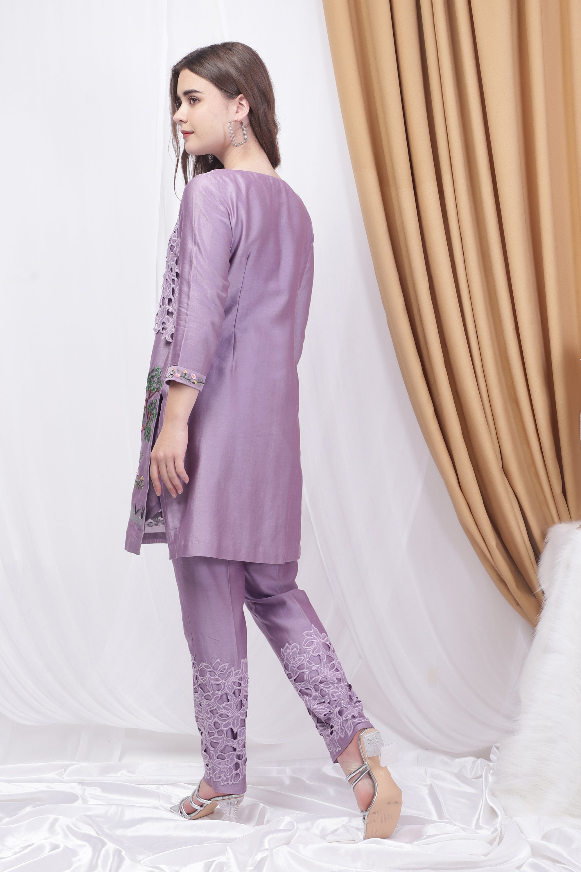 Lavender Embroidered and patchwork Co-ord Set