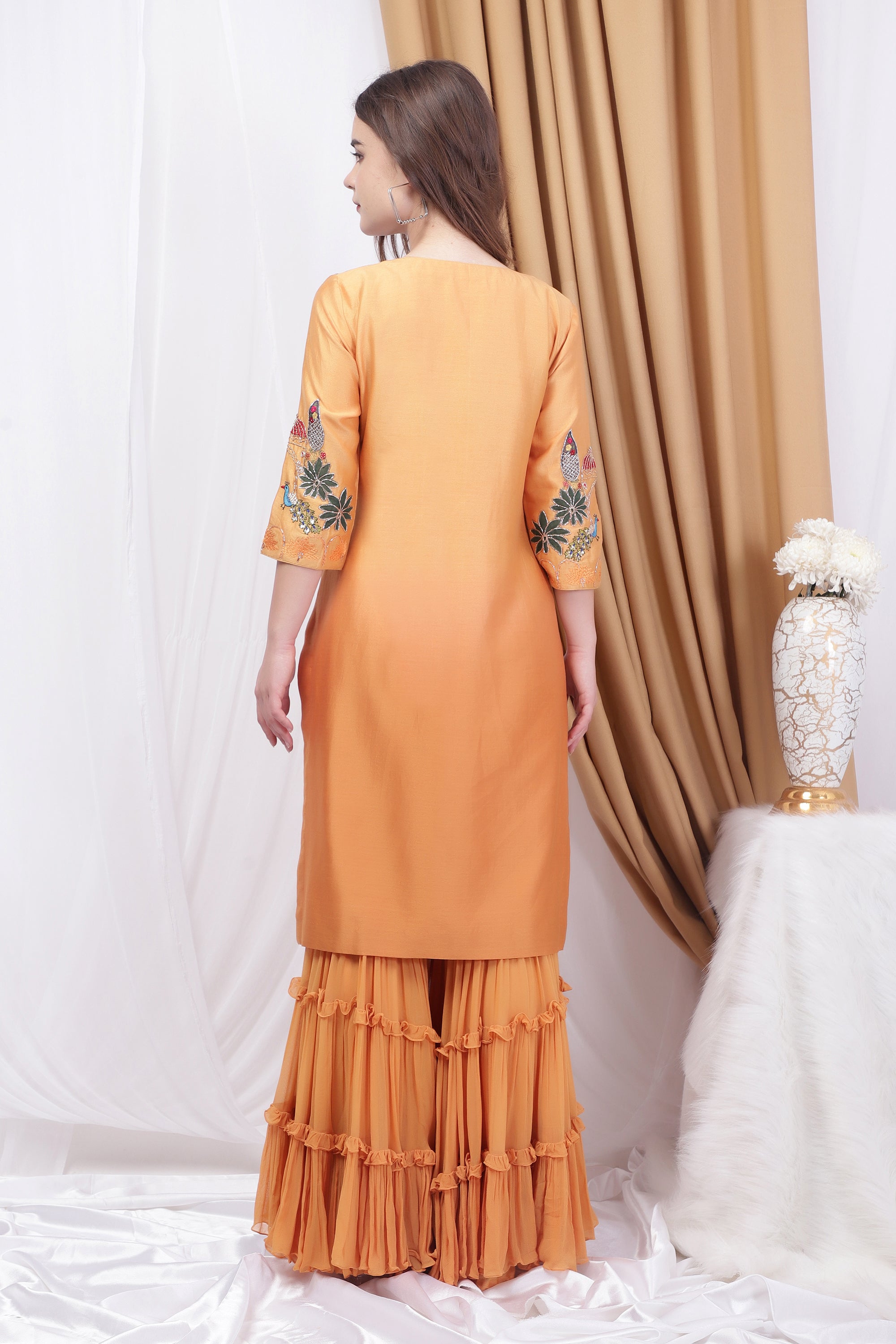 Yellow shaded Embroidered sharara set