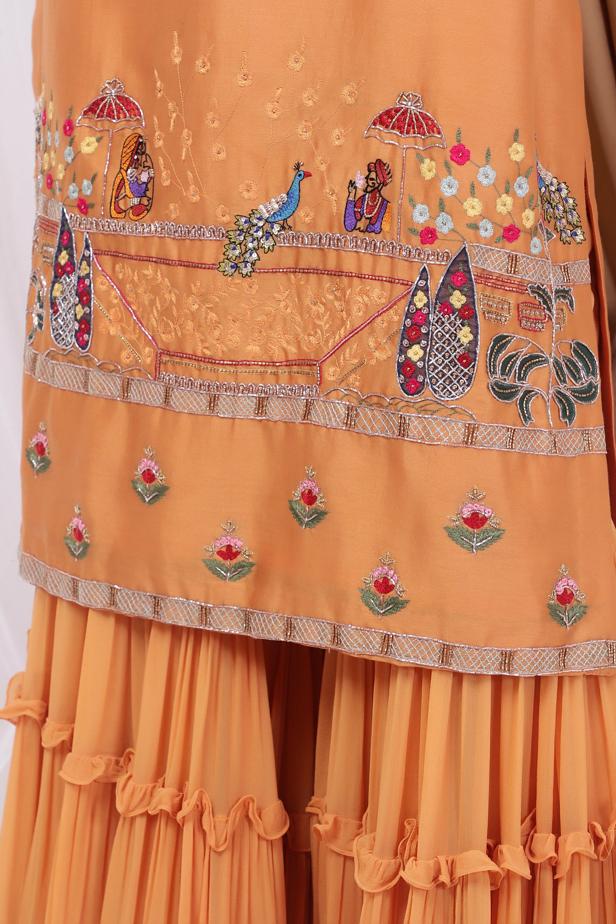 Yellow shaded Embroidered sharara set