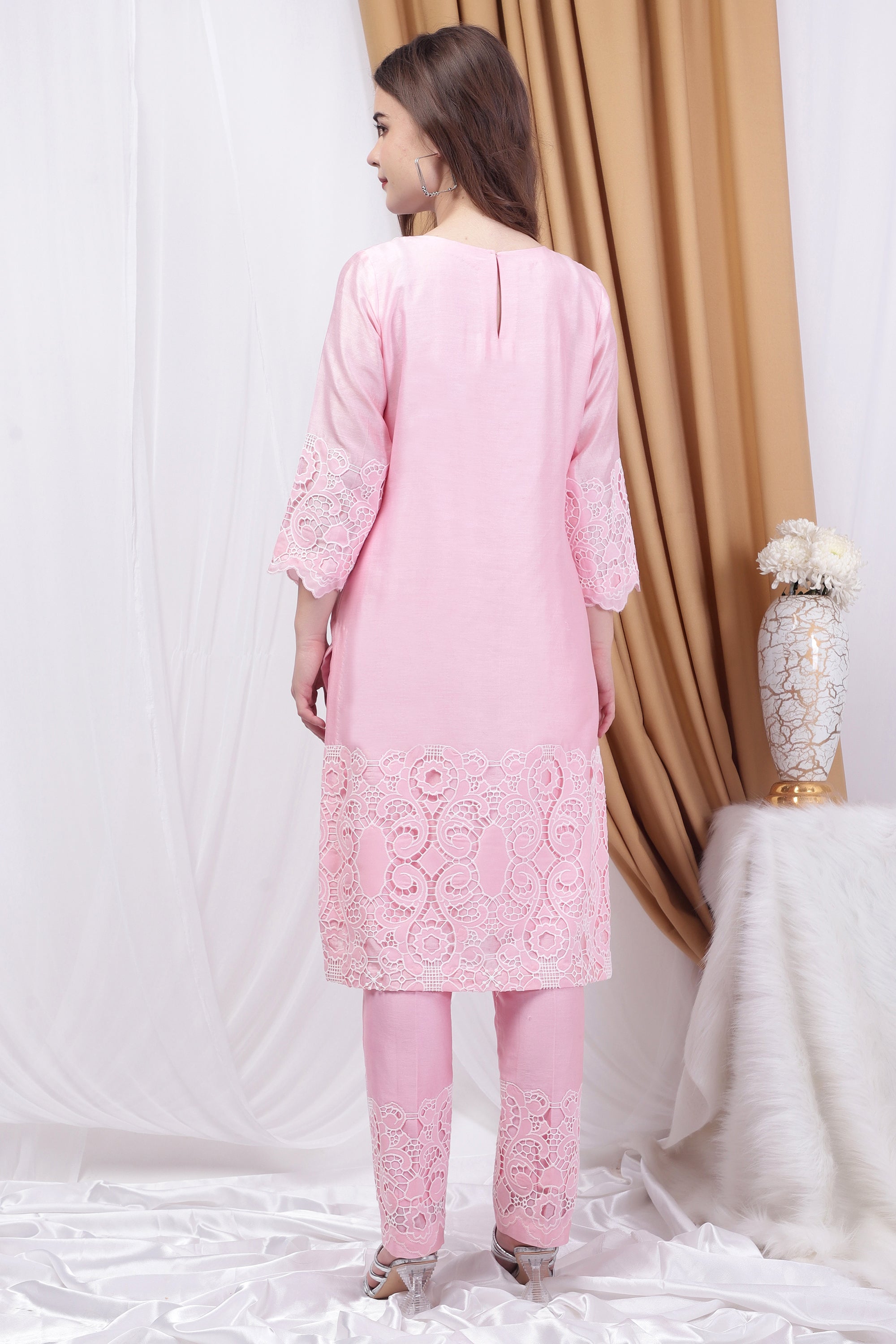 Powder Pink Embroidered and patchwork Co-ord Set