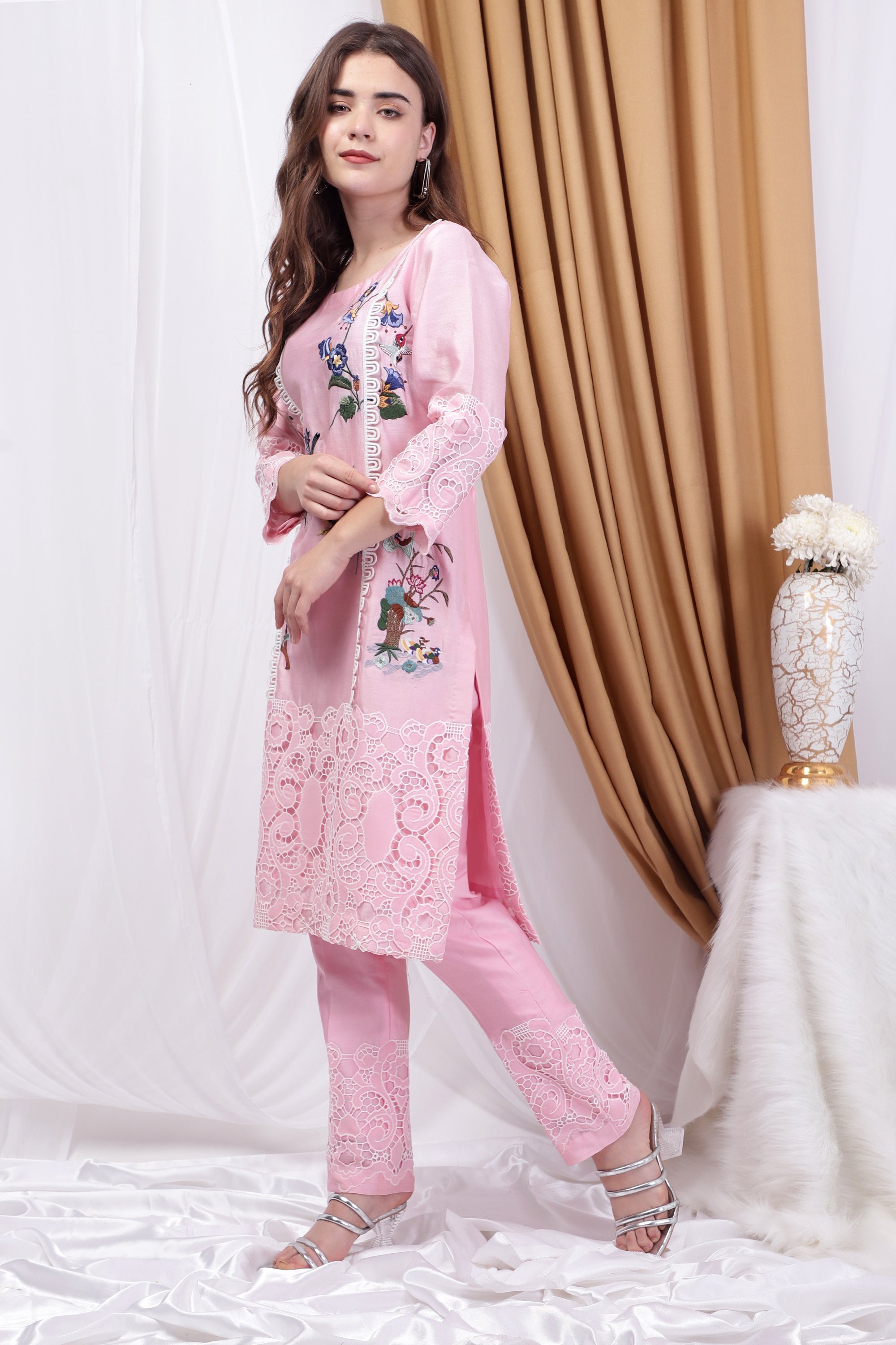 Powder Pink Embroidered and patchwork Co-ord Set