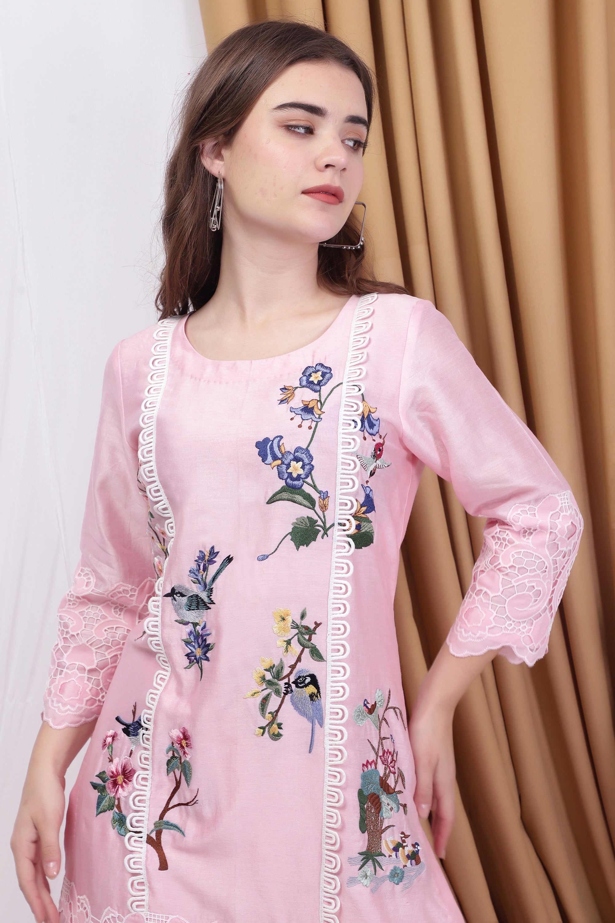 Powder Pink Embroidered and patchwork Co-ord Set