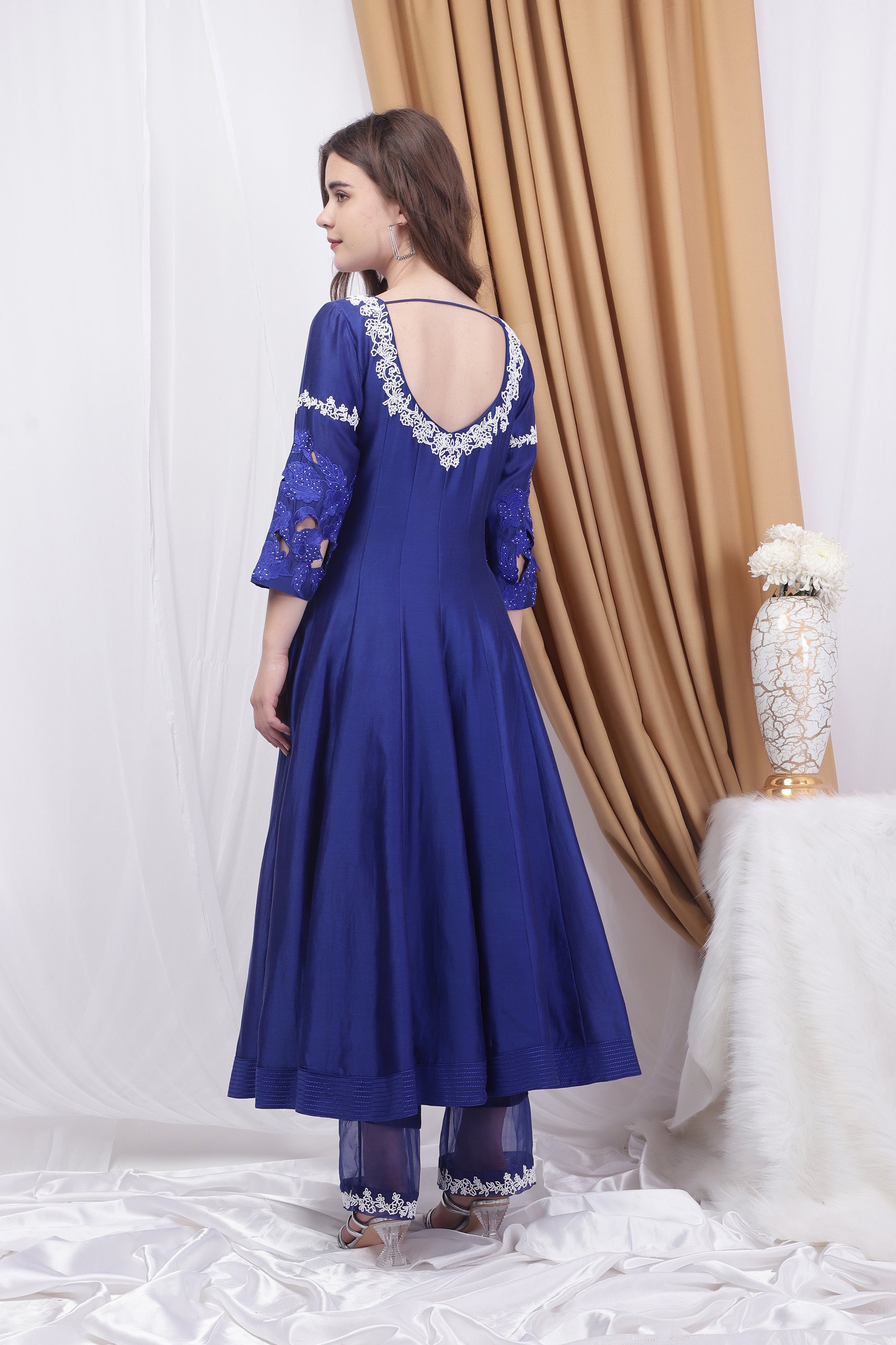 Royal Blue Pearl embroidered Anarkali Set