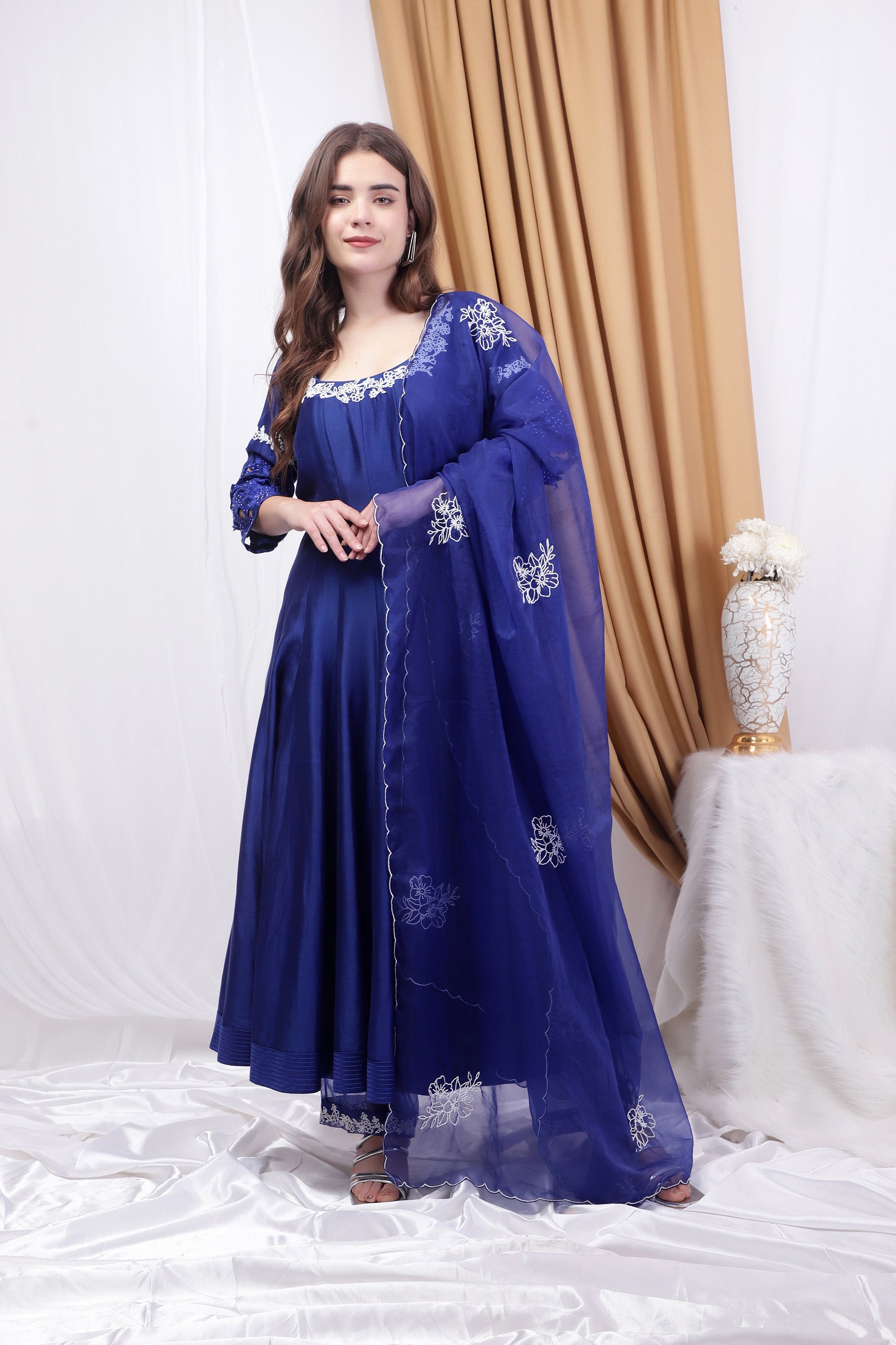 Royal Blue Pearl embroidered Anarkali Set