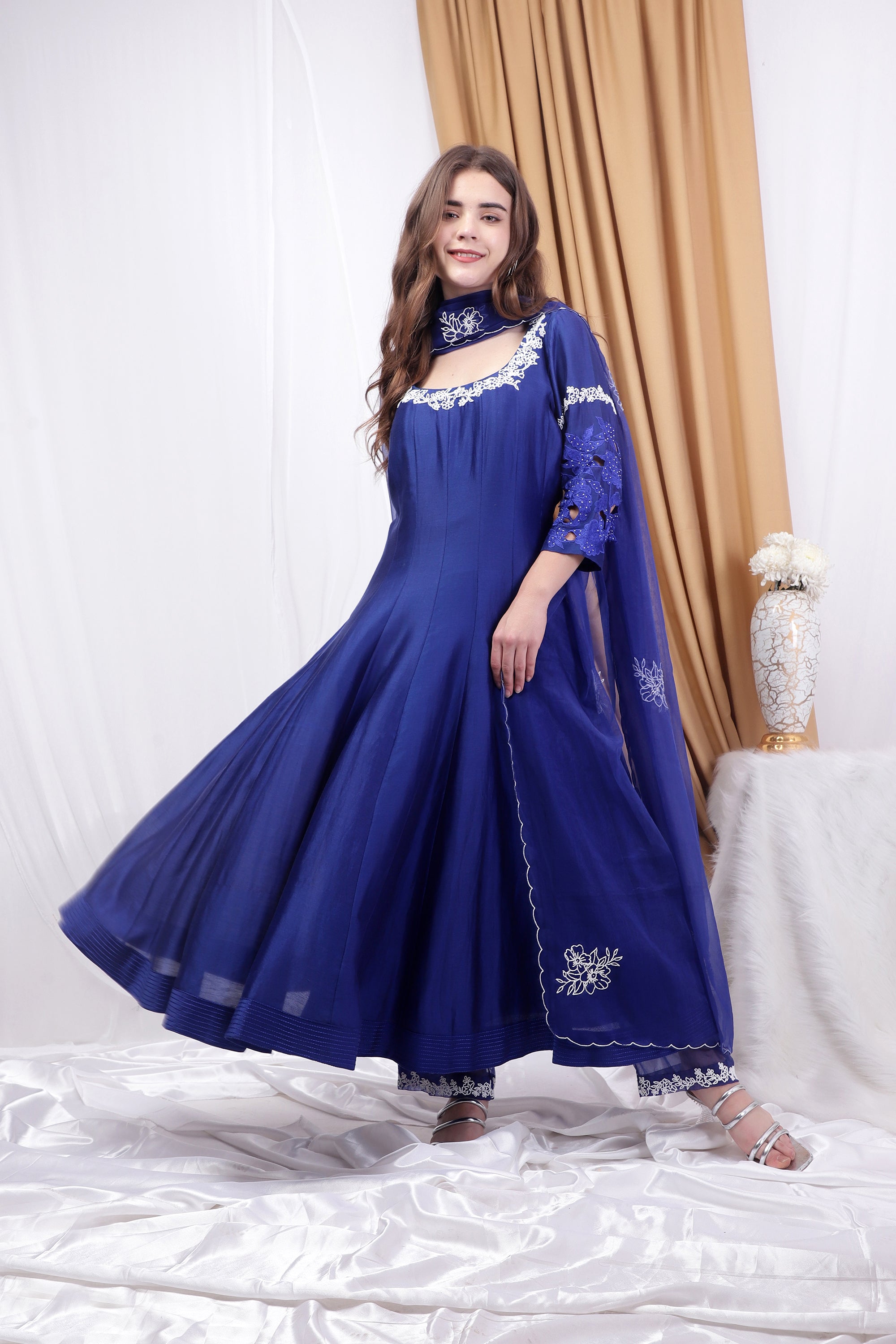 Royal Blue Pearl embroidered Anarkali Set