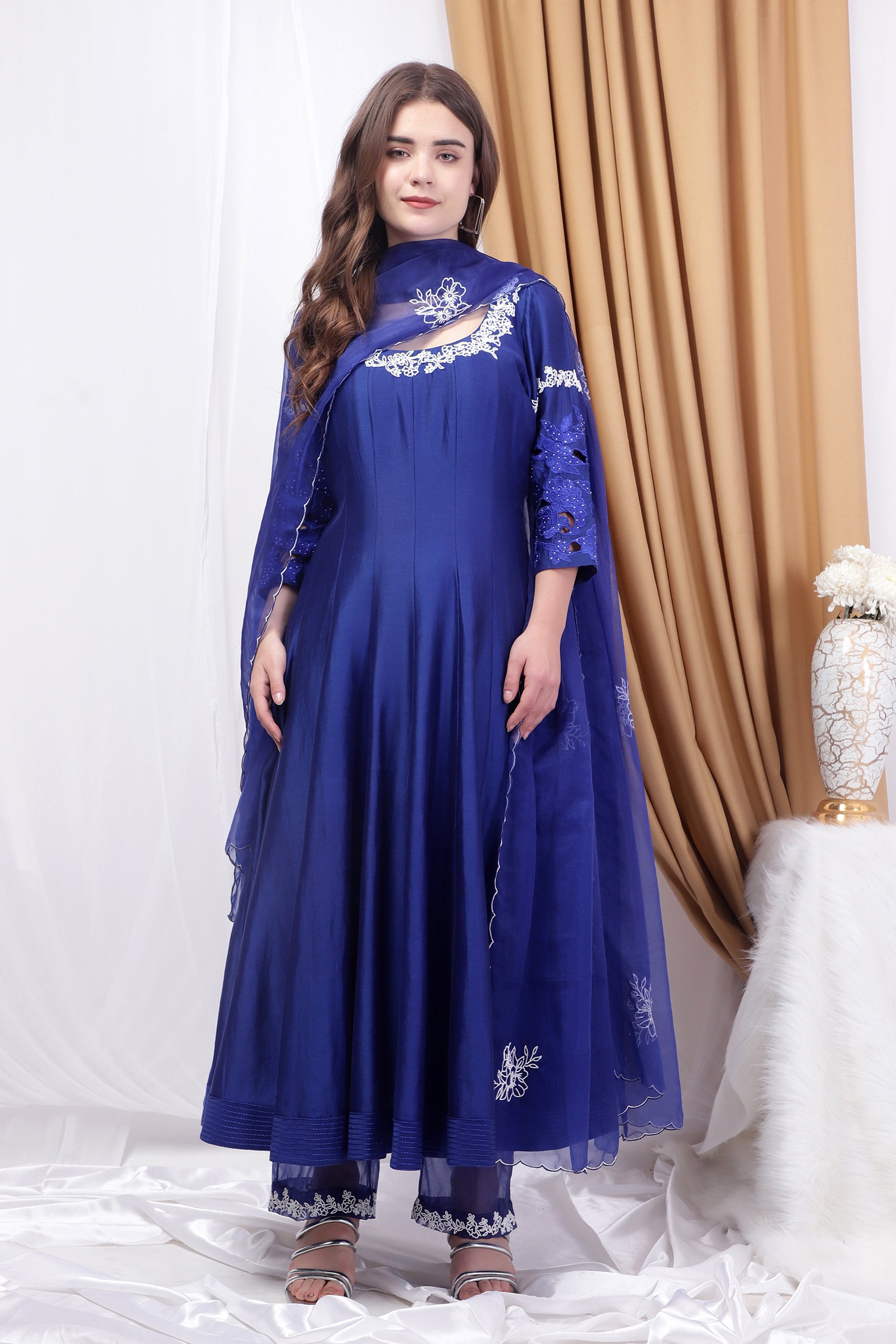 Royal Blue Pearl embroidered Anarkali Set