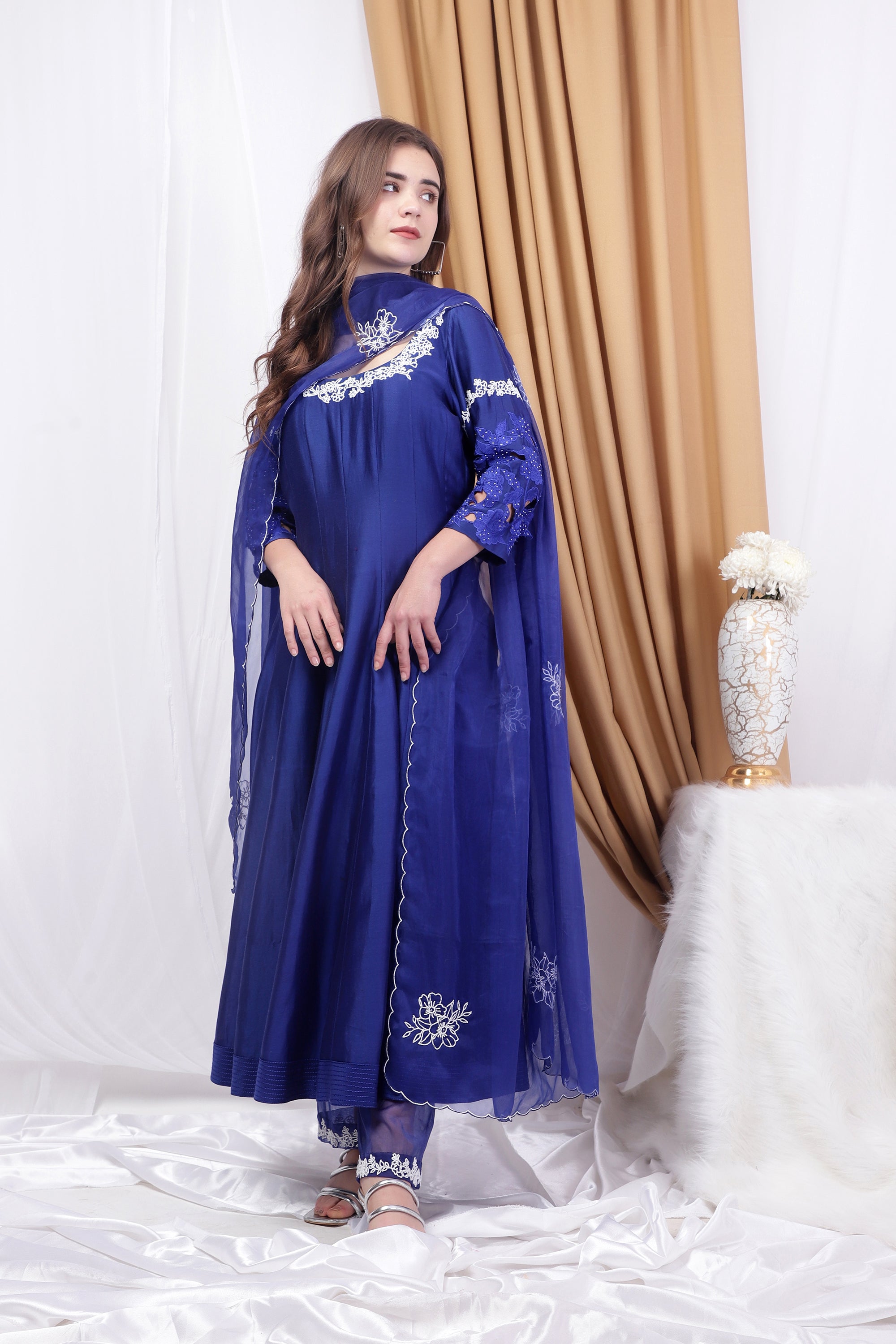 Royal Blue Pearl embroidered Anarkali Set