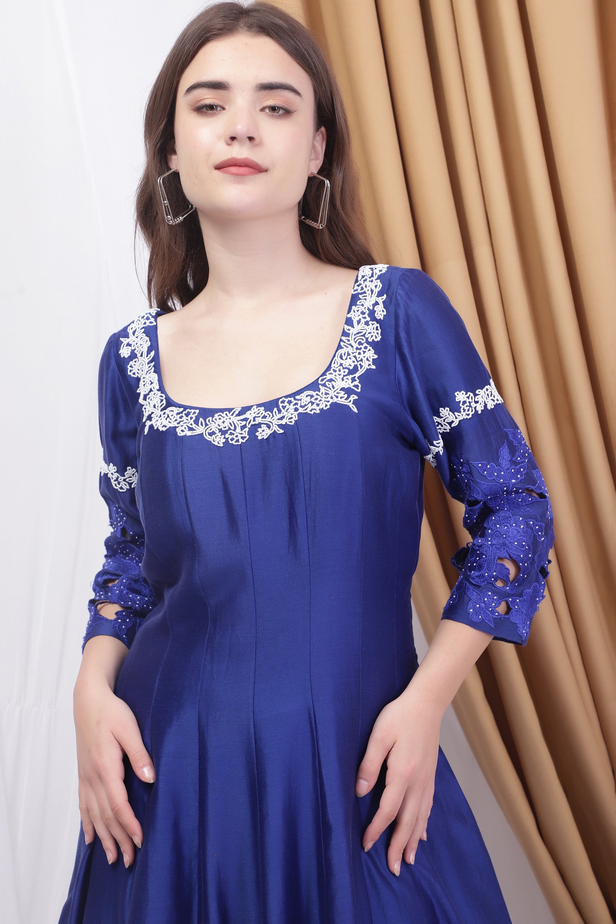 Royal Blue Pearl embroidered Anarkali Set
