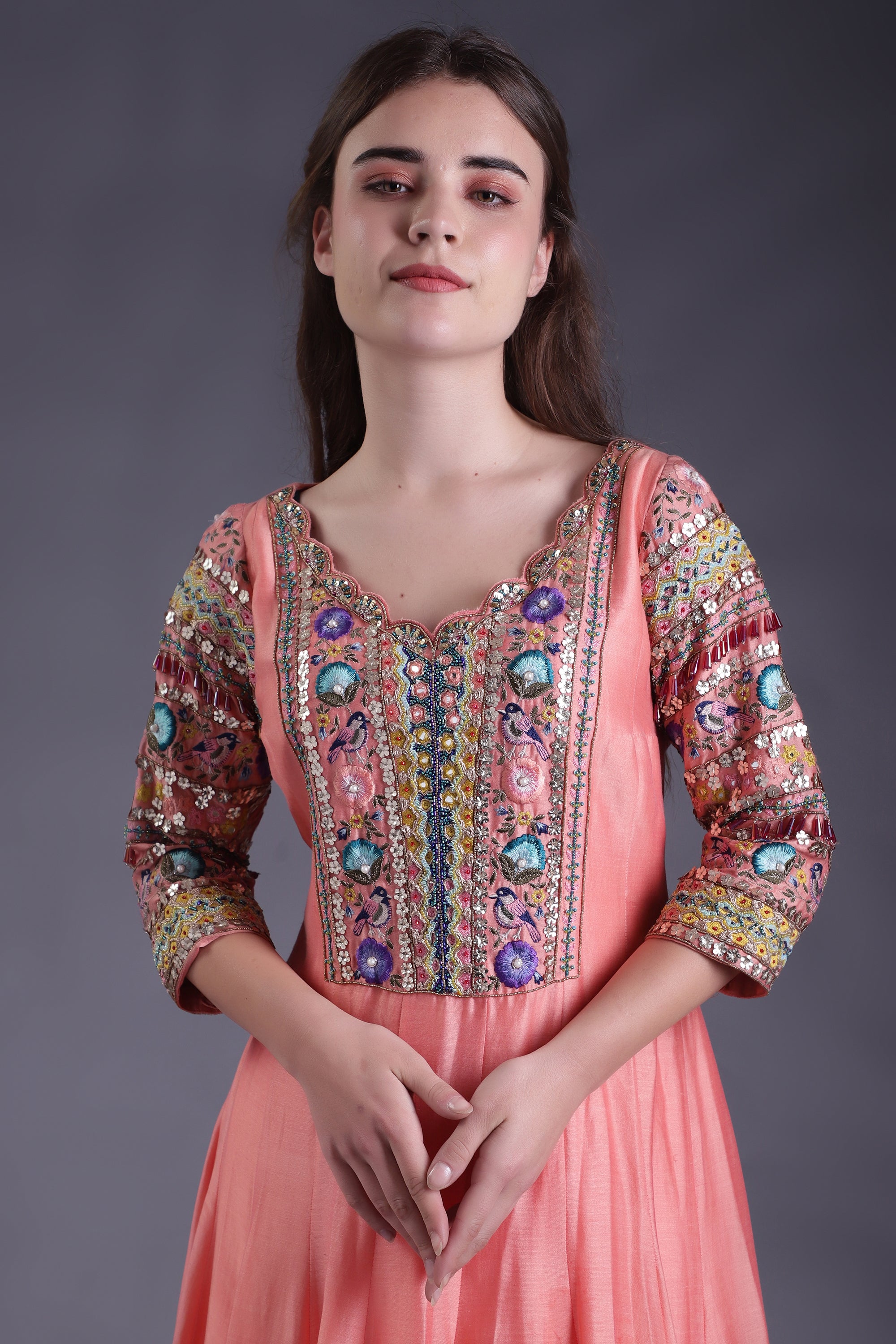 Peach Embroidered Anarkali Set