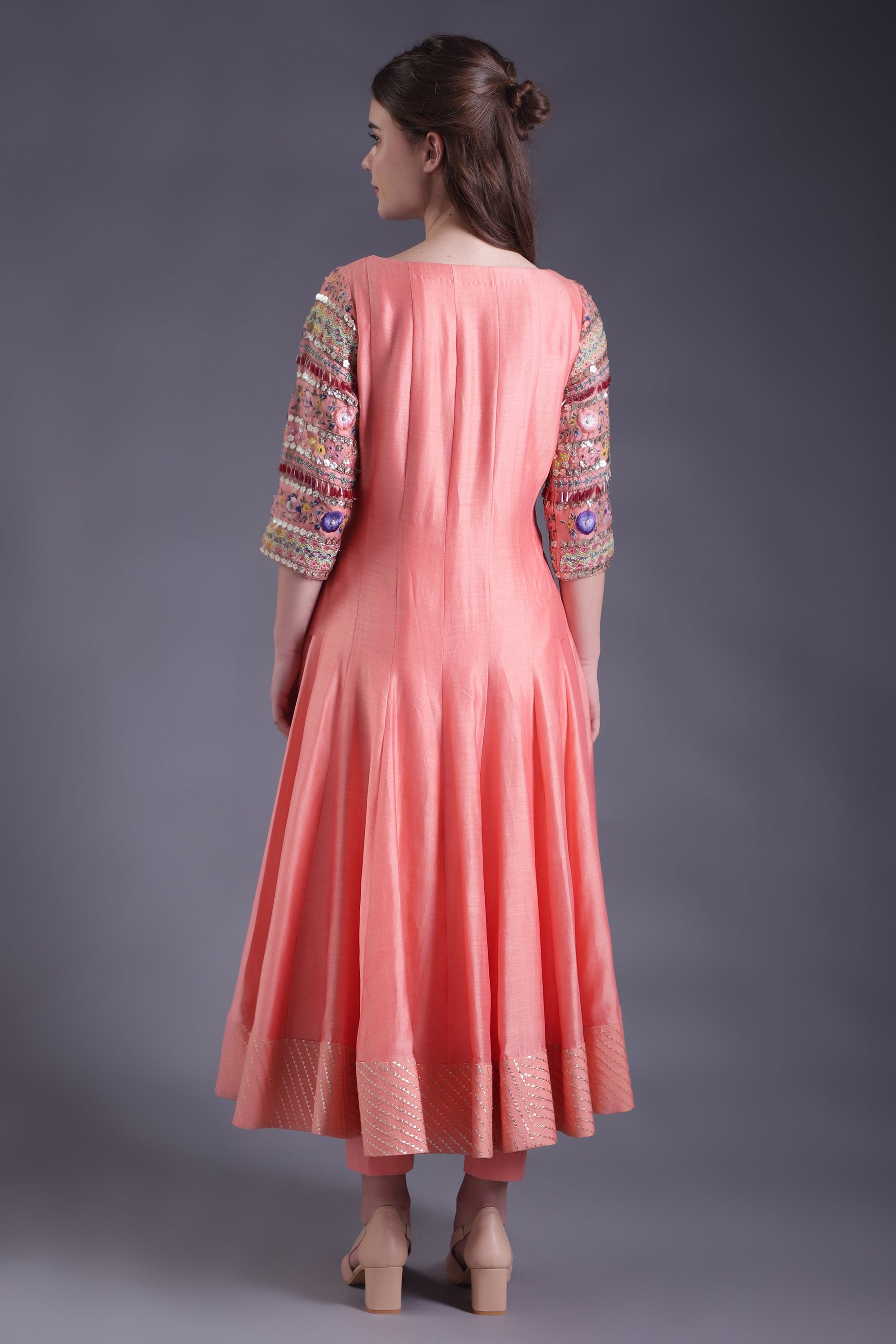 Peach Embroidered Anarkali Set