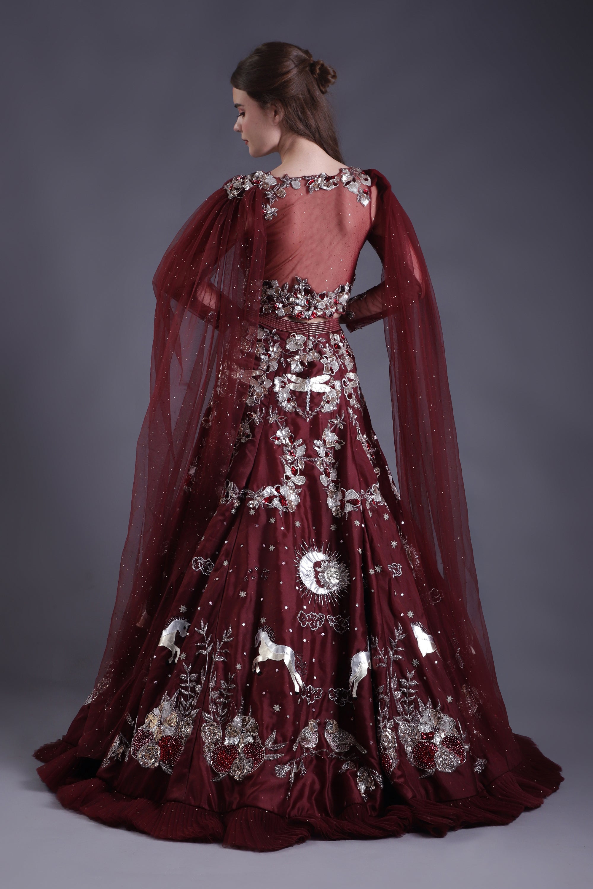 Wine Heavy Embroidered Lehenga Set