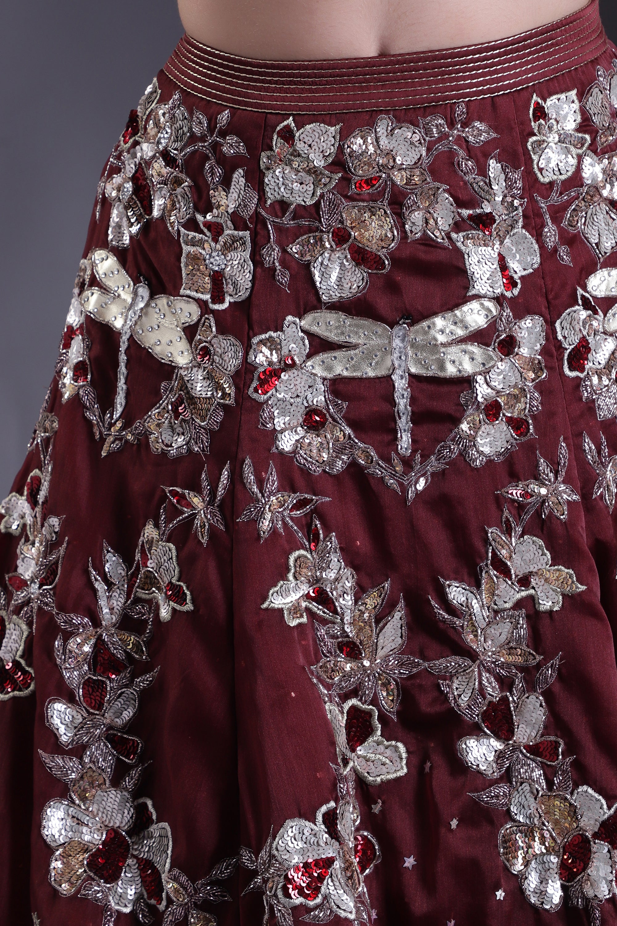 Wine Heavy Embroidered Lehenga Set
