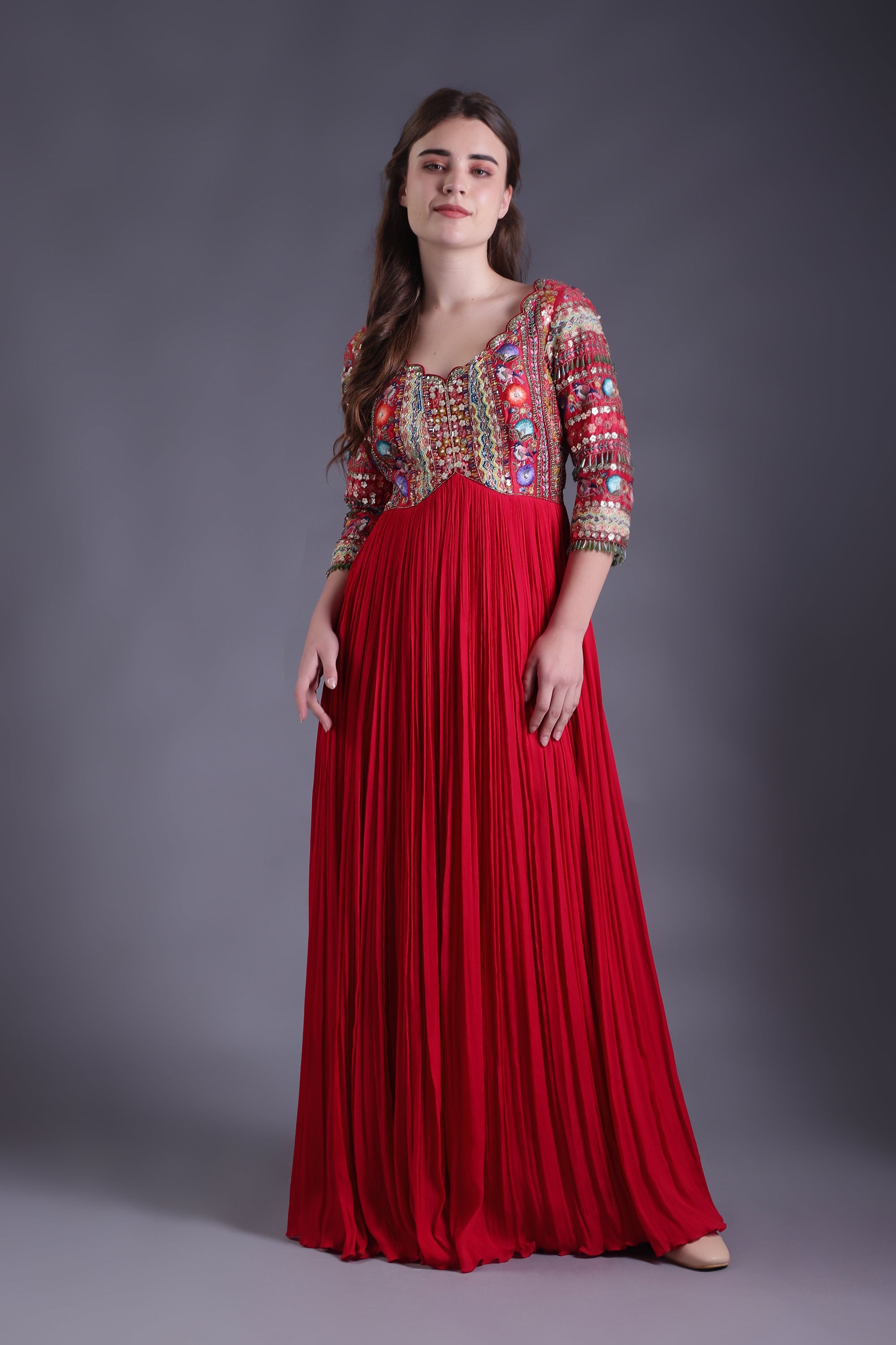 Red Embroidered Anarkali set