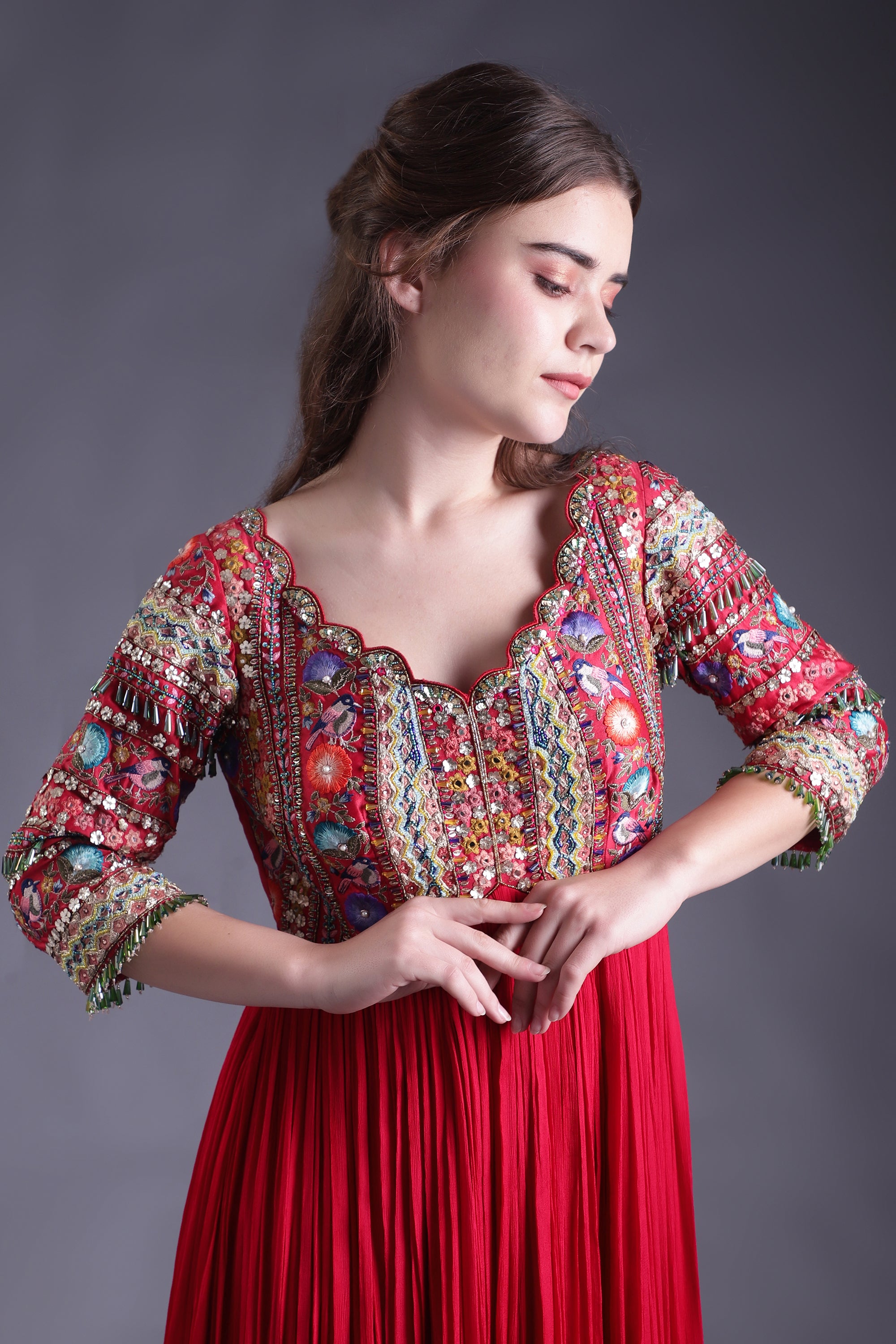 Red Embroidered Anarkali set