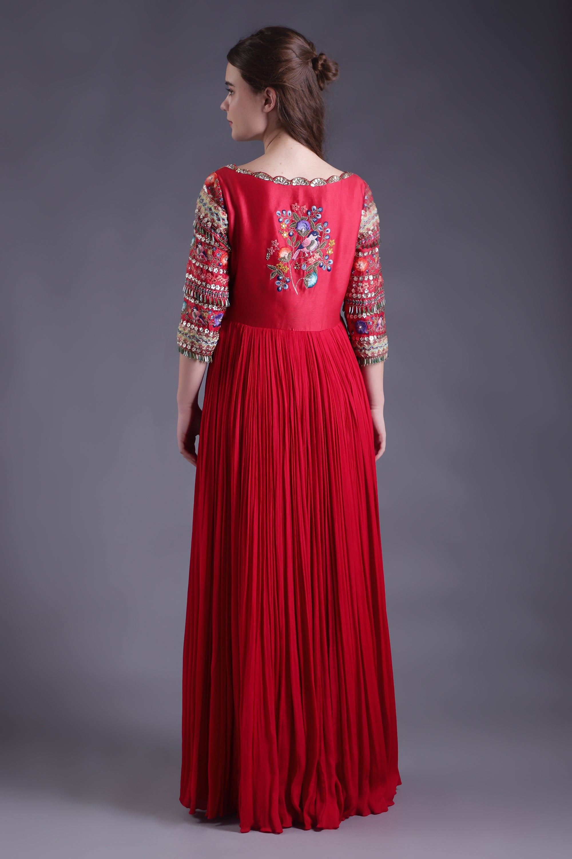 Red Embroidered Anarkali set