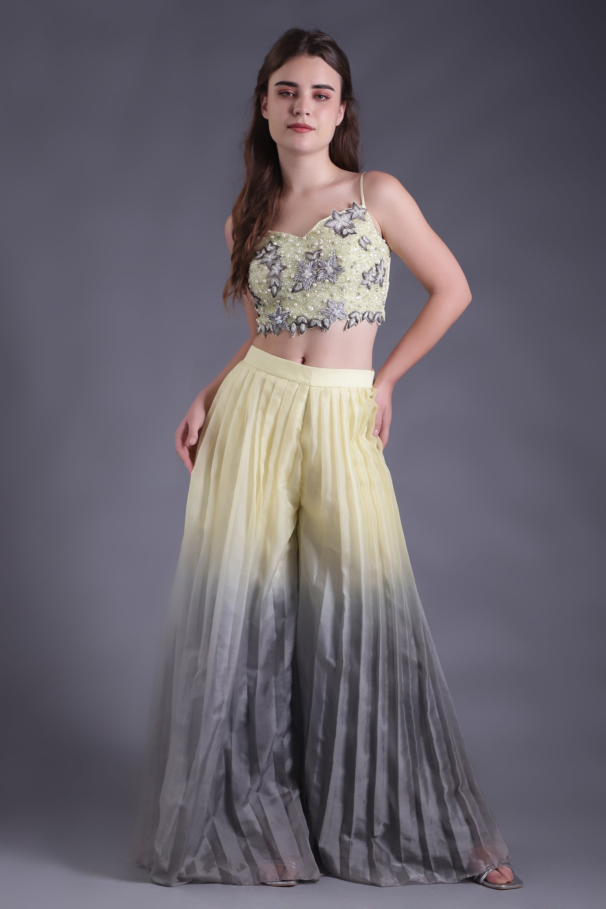 Yellow & Grey Ombre Co-ord Set with Cape
