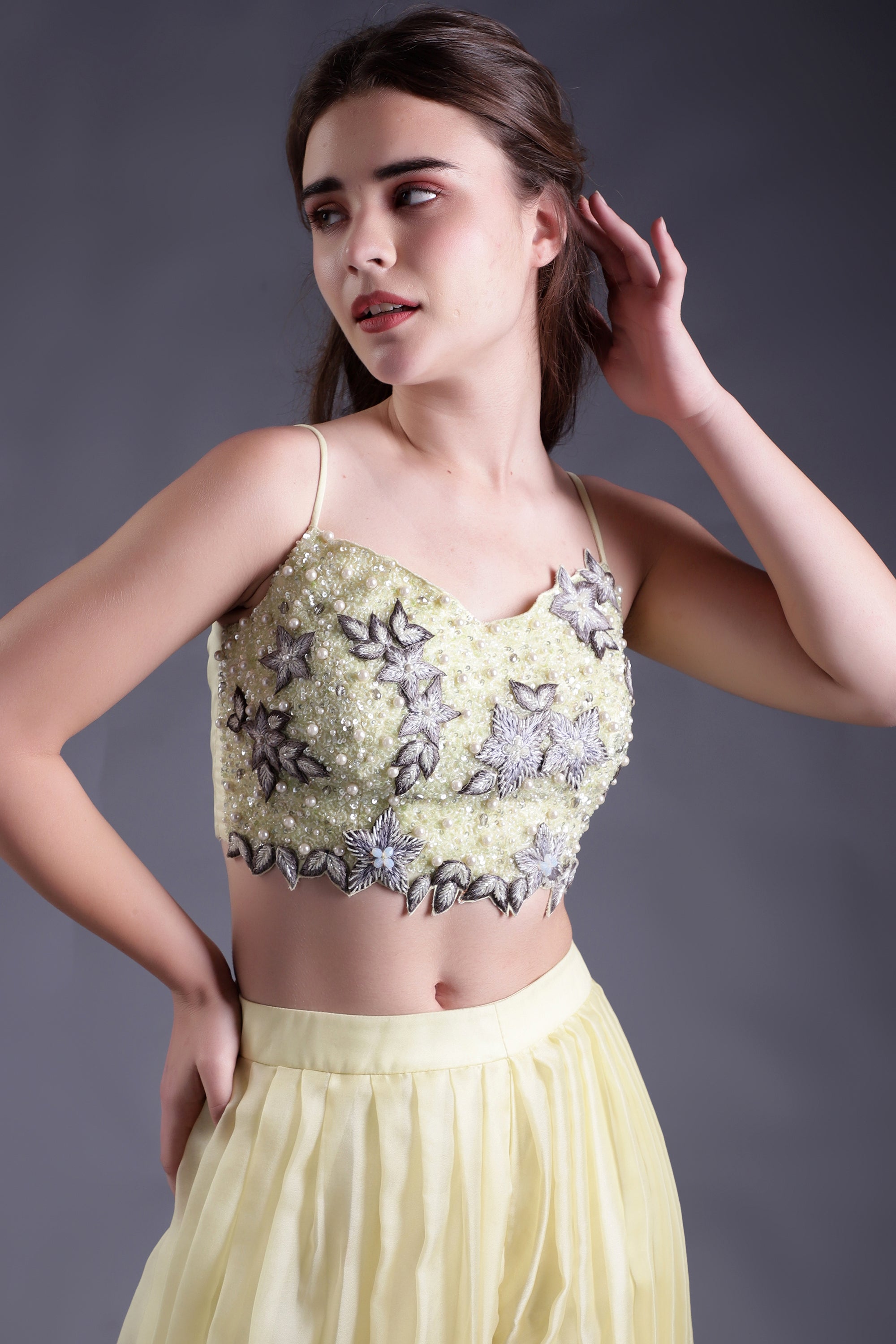 Yellow & Grey Ombre Co-ord Set with Cape