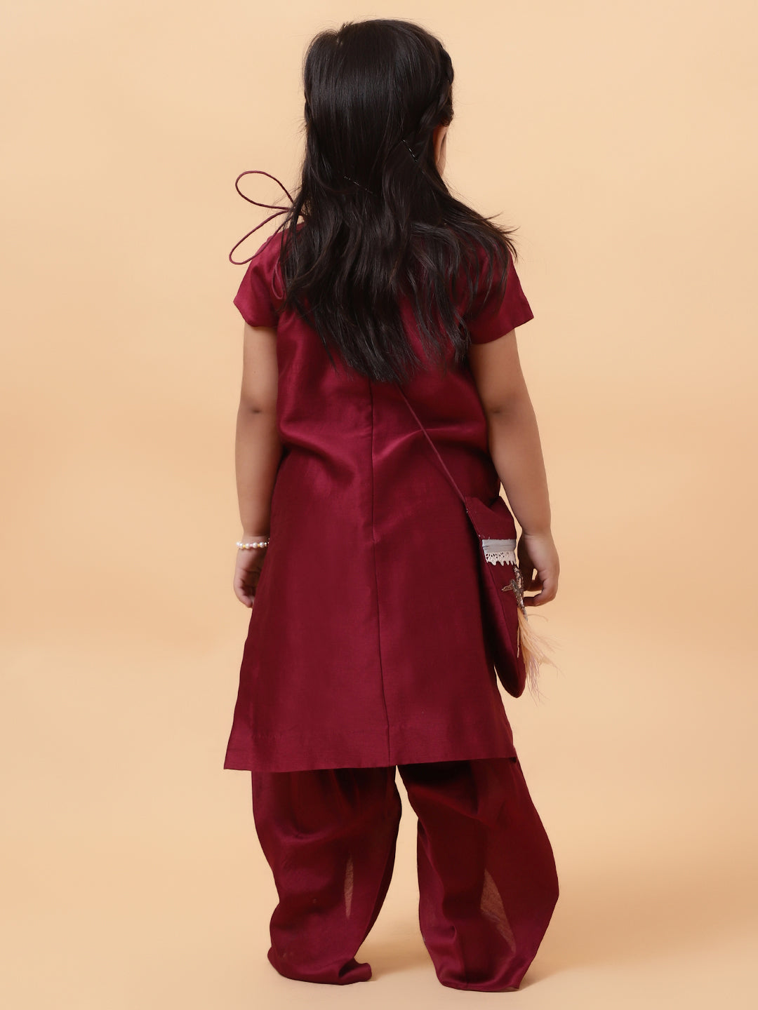 Wine Elephant and Birds Hand Embroidered Motifs Kurta