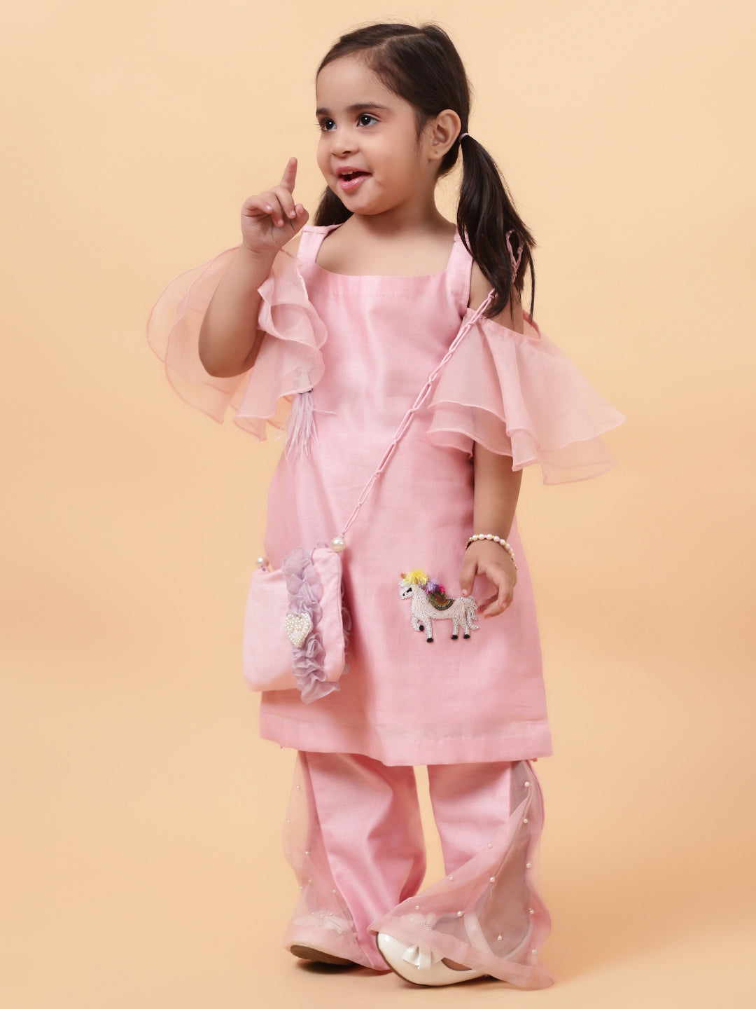Pink Chanderi Silk Hand Unicorn Placement Kurta And Pant Set