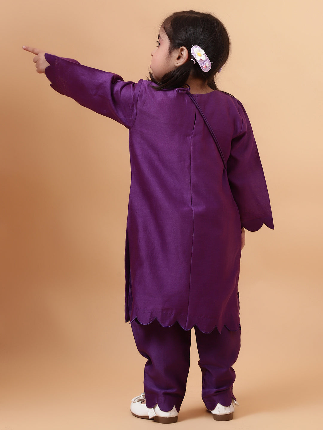 Purple Flamingo Hand Embroidered Motifs Kurta Set