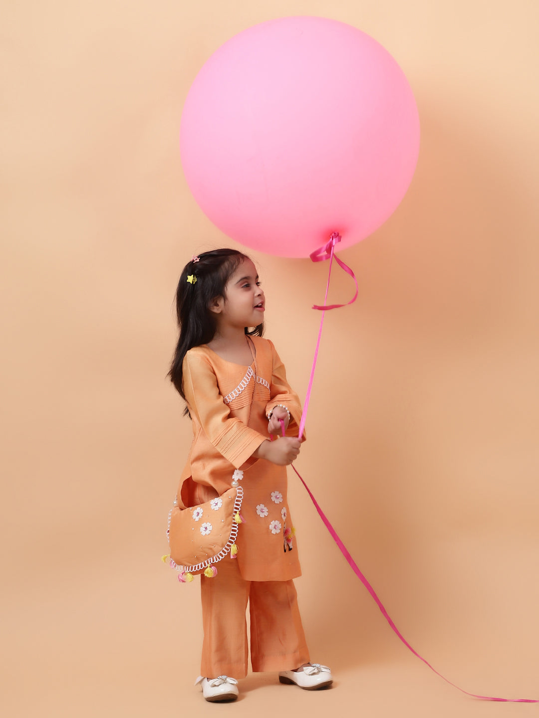 Orange Lama Hand Embroidered Motifs Kurta-Set