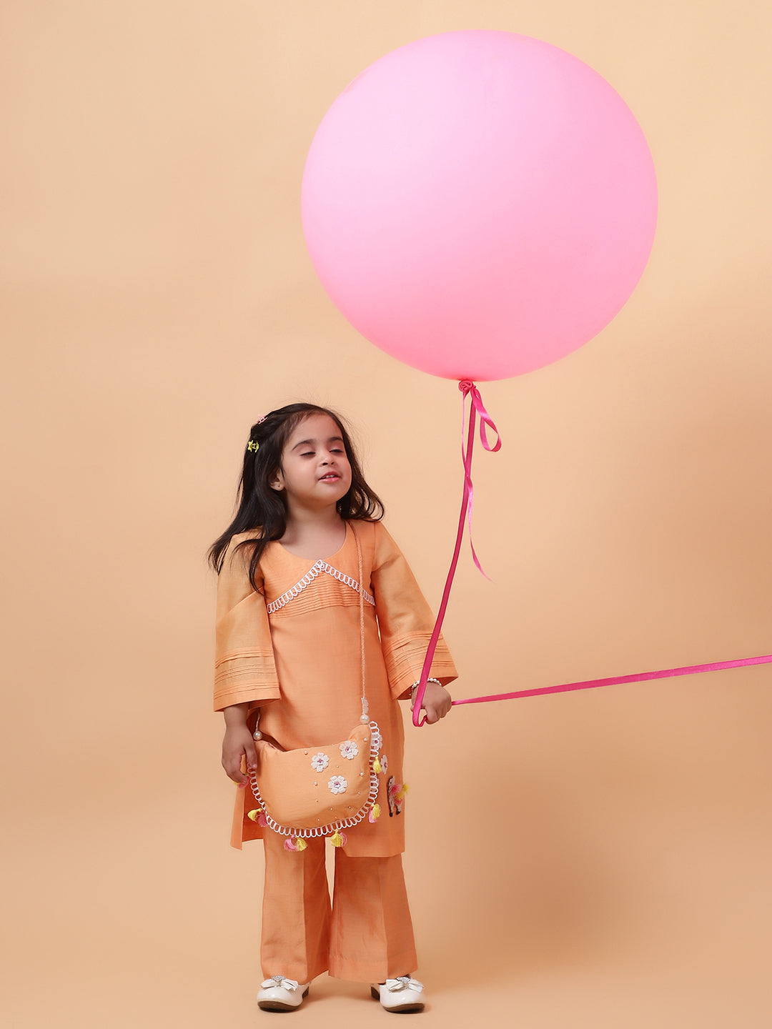 Orange Lama Hand Embroidered Motifs Kurta-Set