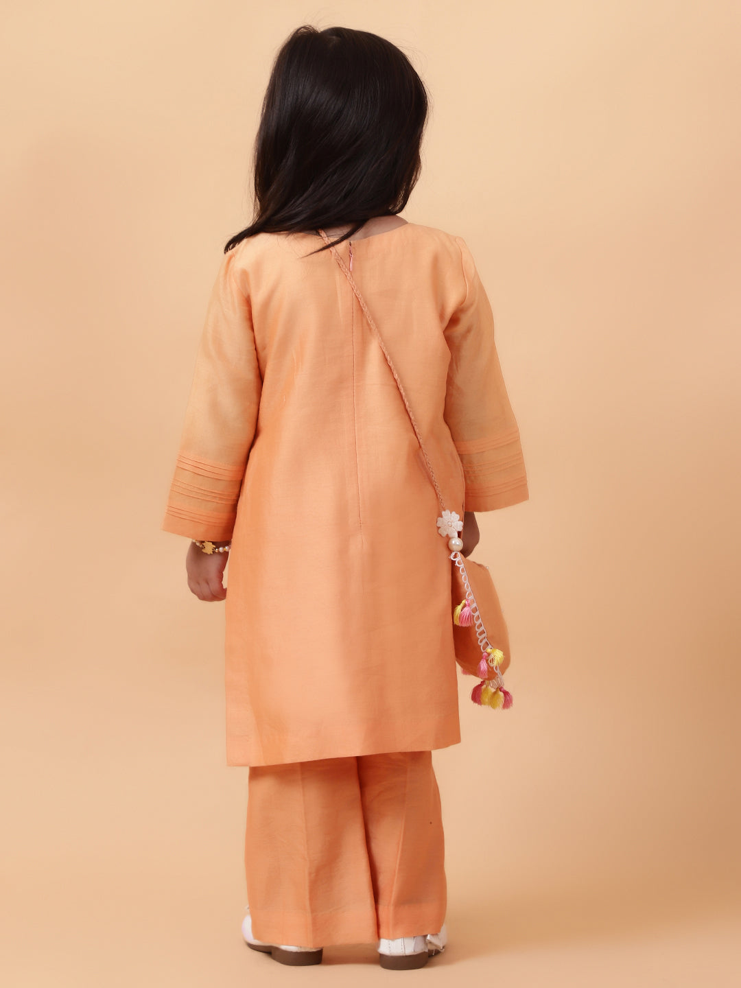 Orange Lama Hand Embroidered Motifs Kurta-Set
