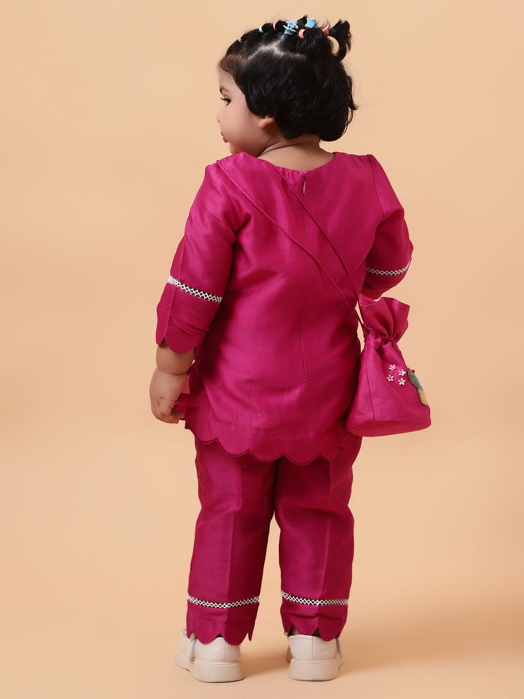 Pink Flamingo Hand Embroidered Motifs Kurta-Set