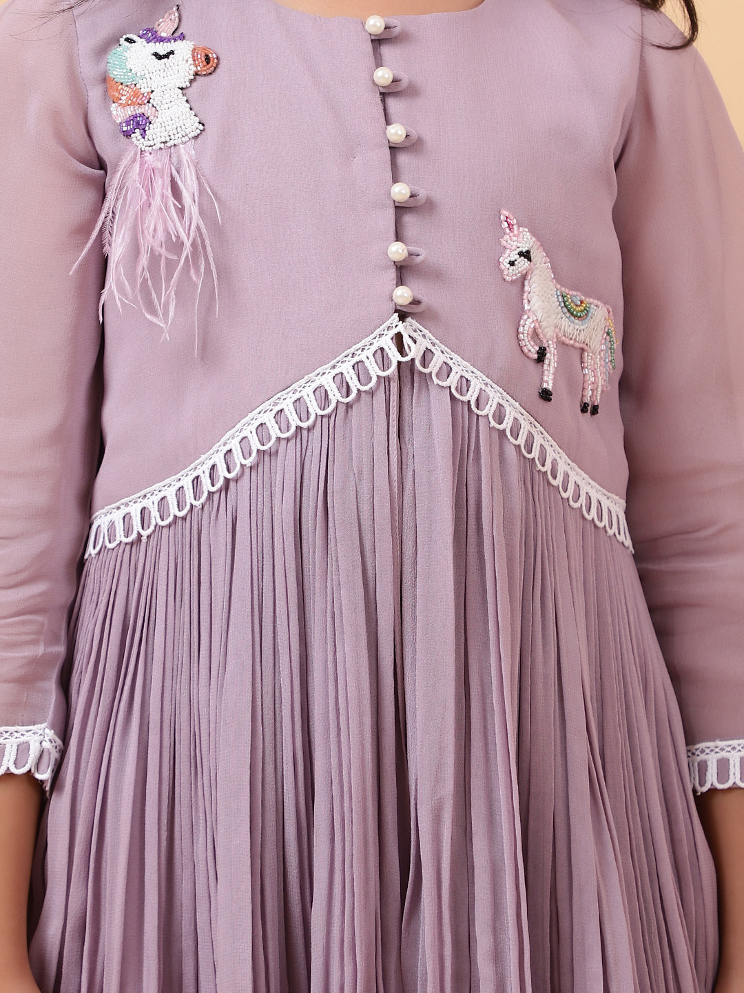 Purple Georgette Embroidered Cutdana Unicorn Peplum Kurta Sharara Set