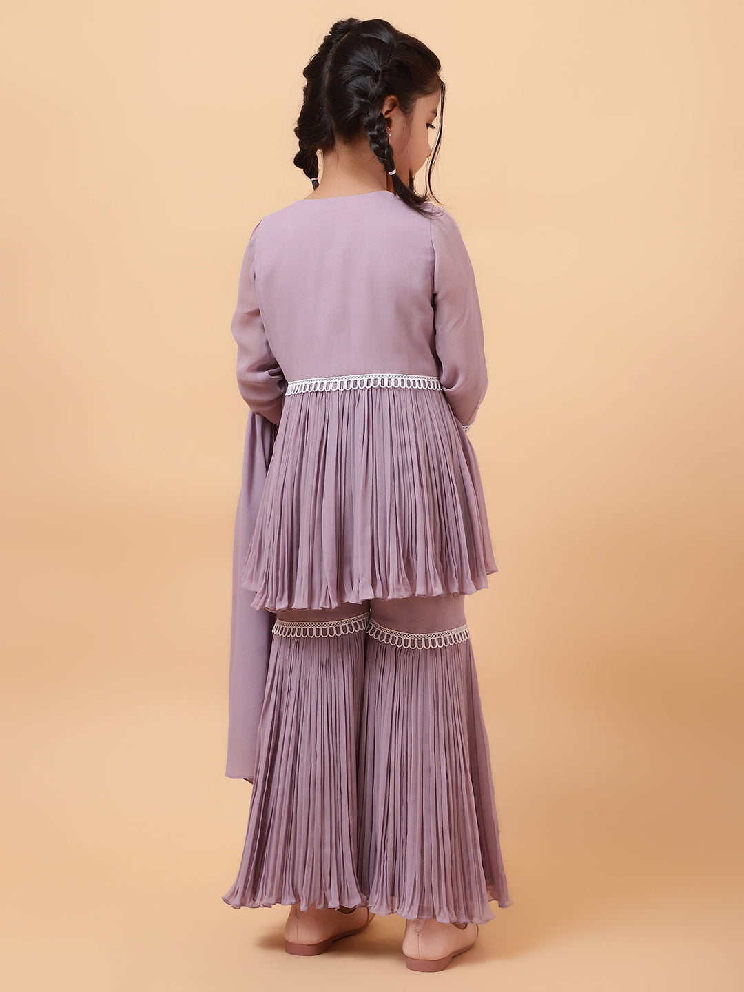 Purple Georgette Embroidered Cutdana Unicorn Peplum Kurta Sharara Set