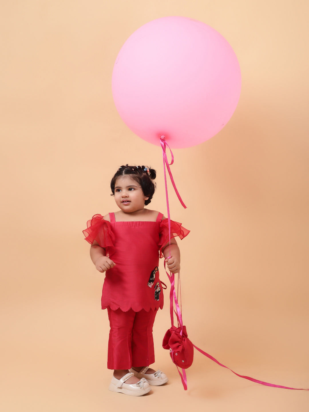 Red Birds Hand Embroidered Motifs Kurta-Set