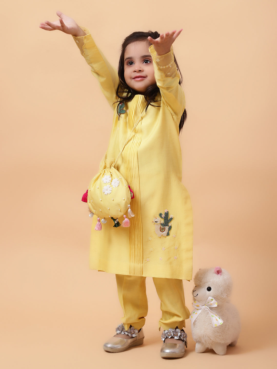 Yellow Chanderi Silk Hand Embroidered Placement Lama Kurta And Pant Set