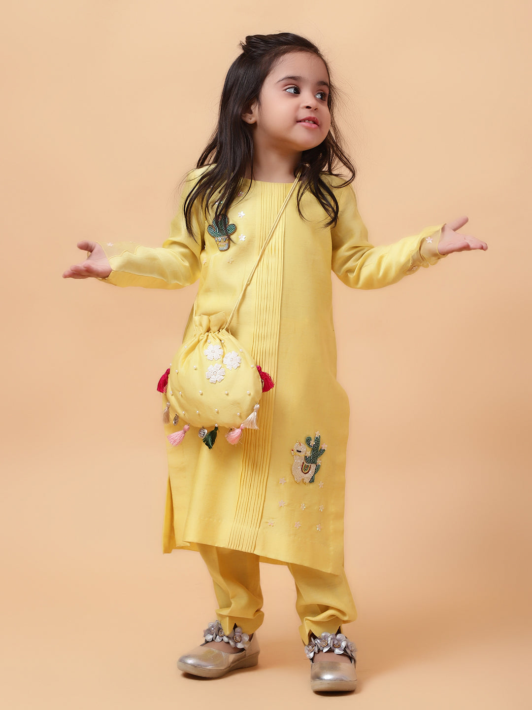 Yellow Chanderi Silk Hand Embroidered Placement Lama Kurta And Pant Set