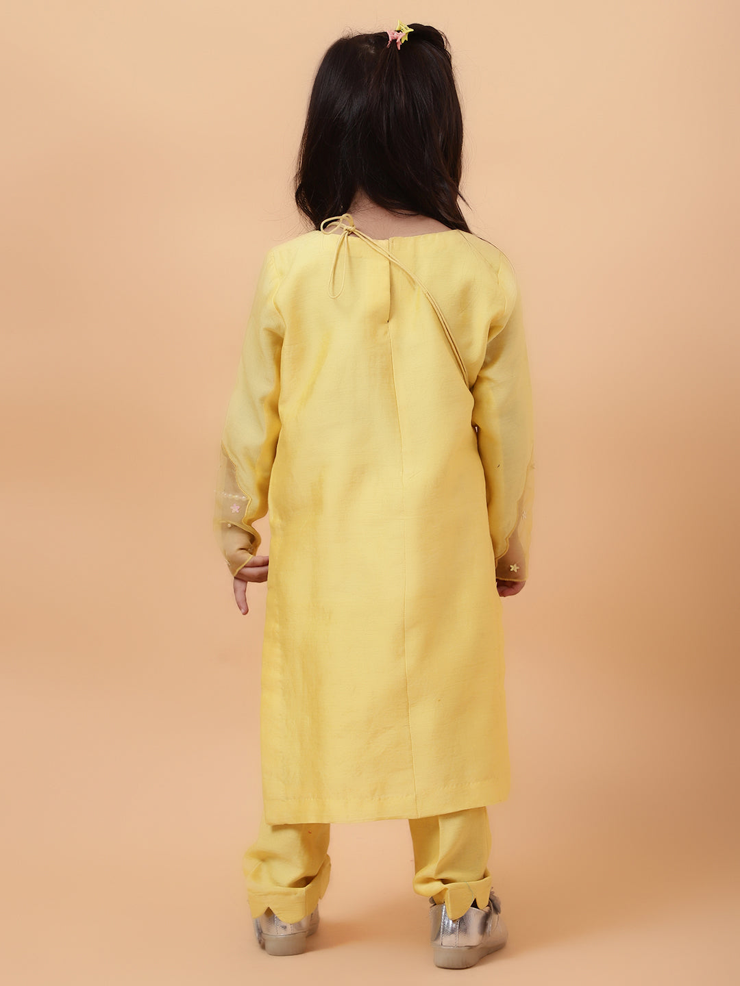 Yellow Chanderi Silk Hand Embroidered Placement Lama Kurta And Pant Set