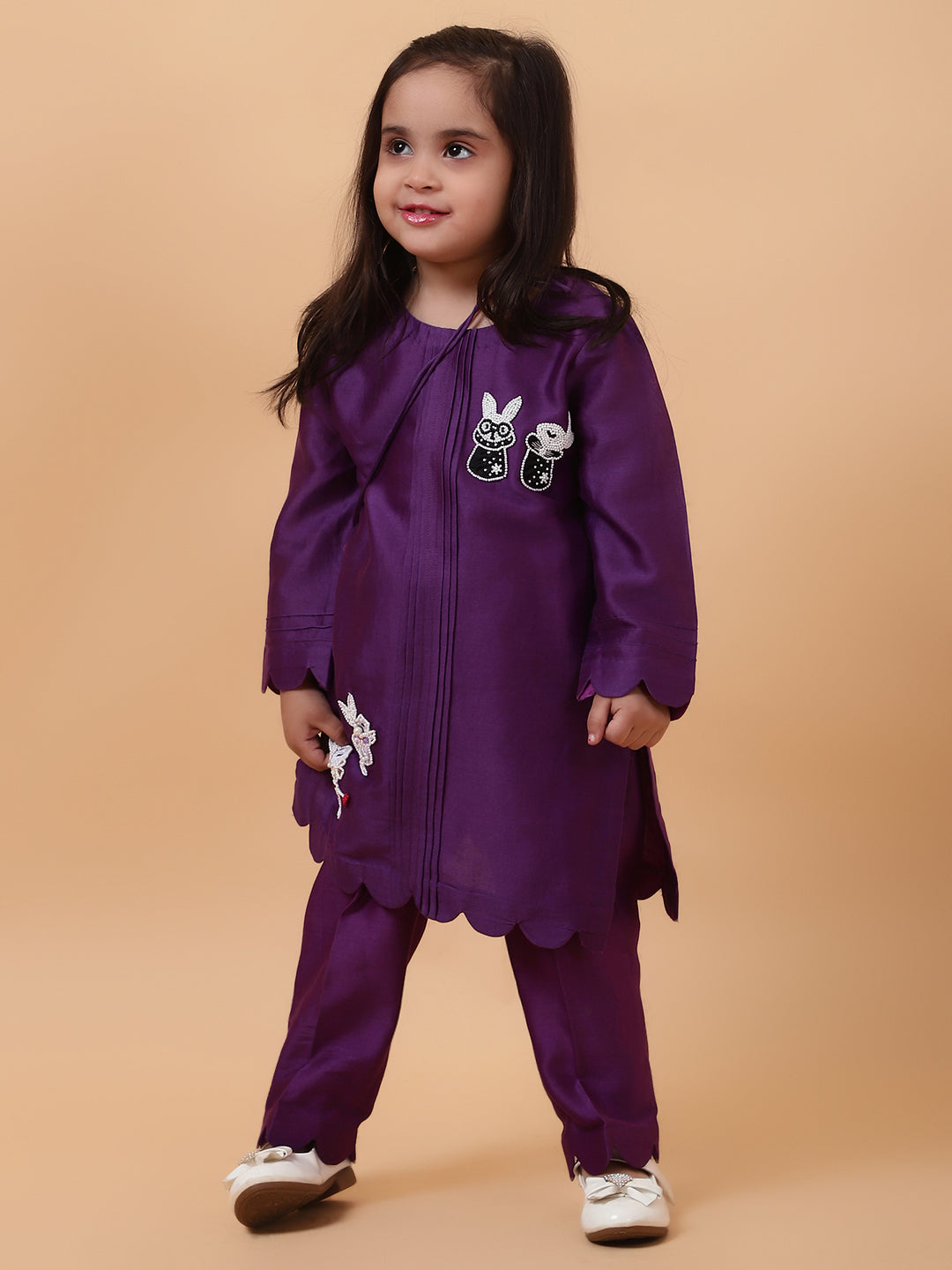 Purple Bunny Hand Embroidered Motifs Kurta-Set
