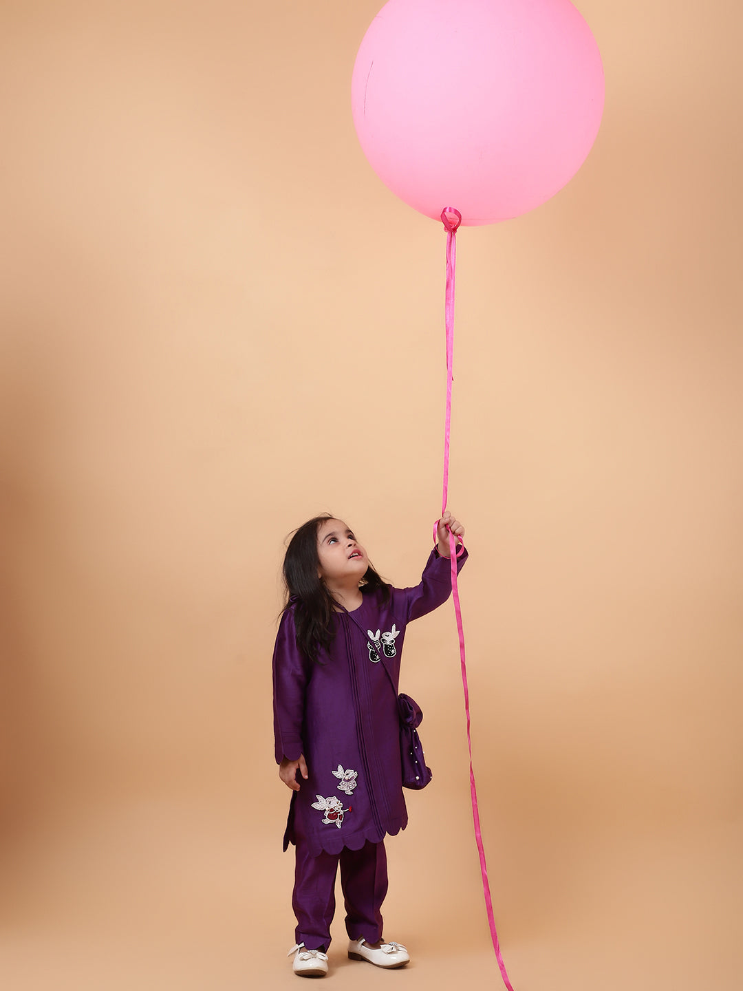 Purple Bunny Hand Embroidered Motifs Kurta-Set
