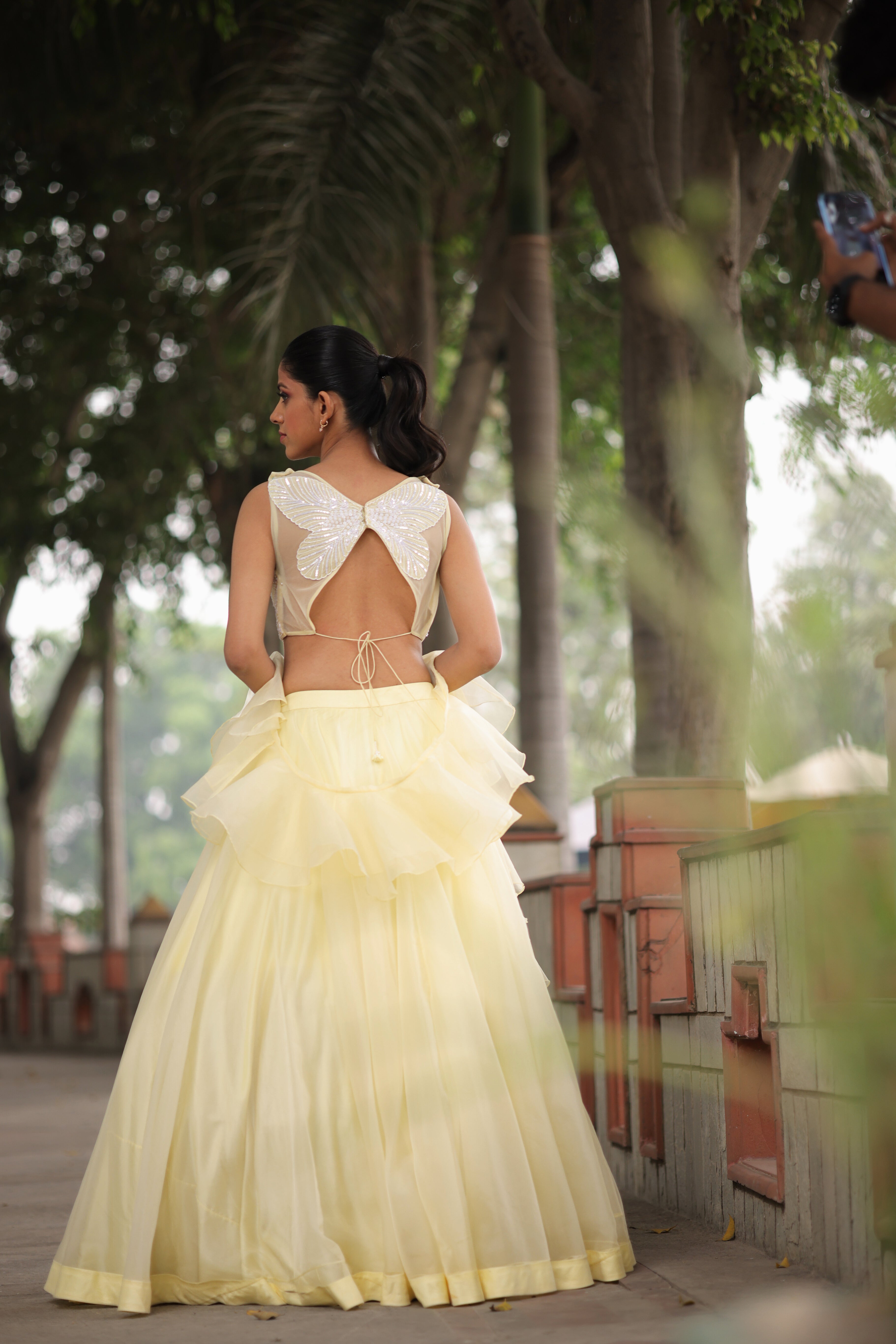 Lemon Sorbet Organza Butterfly Embroidery Lehenga set