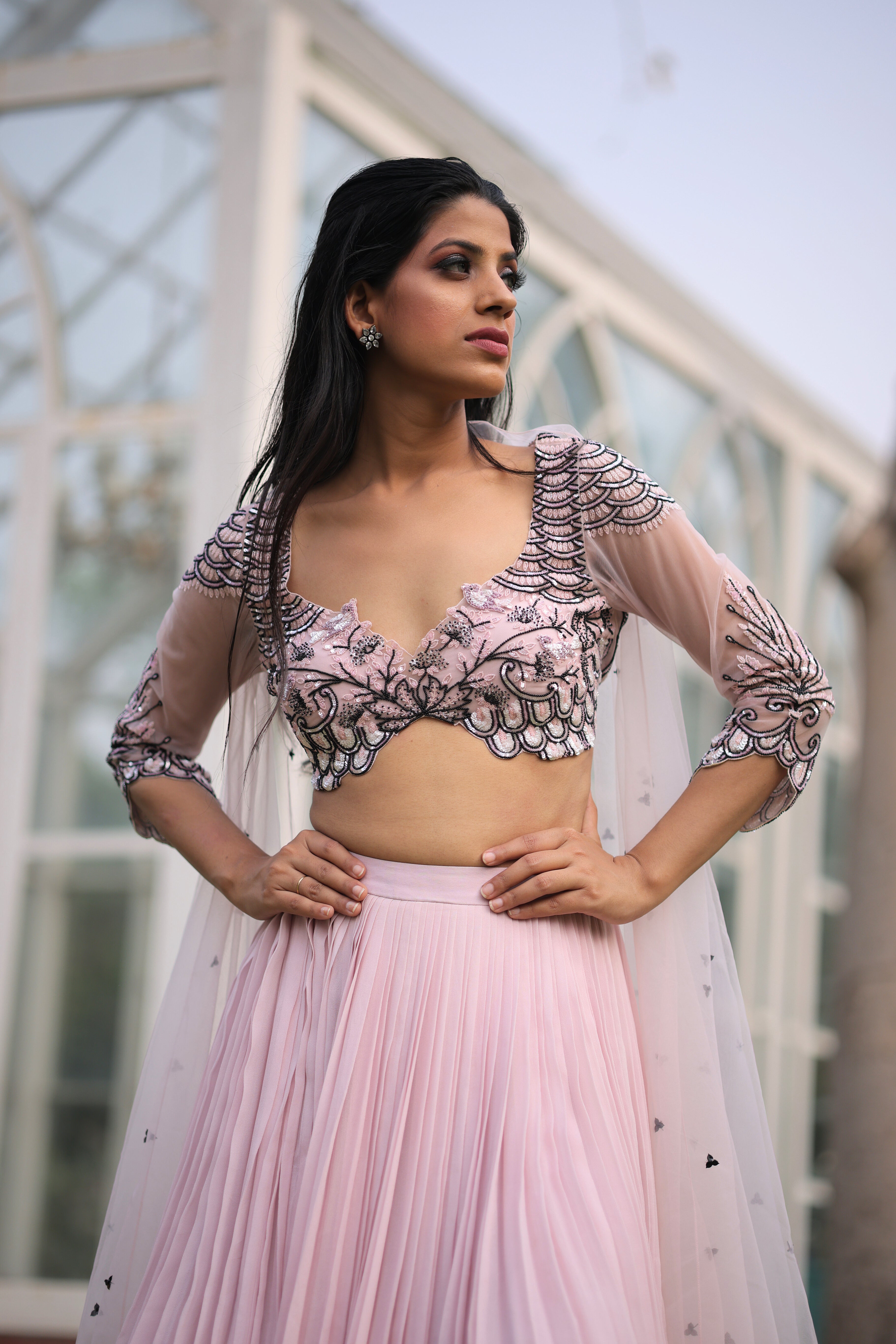 Peony Pink Georgette Embroidery Lehenga set