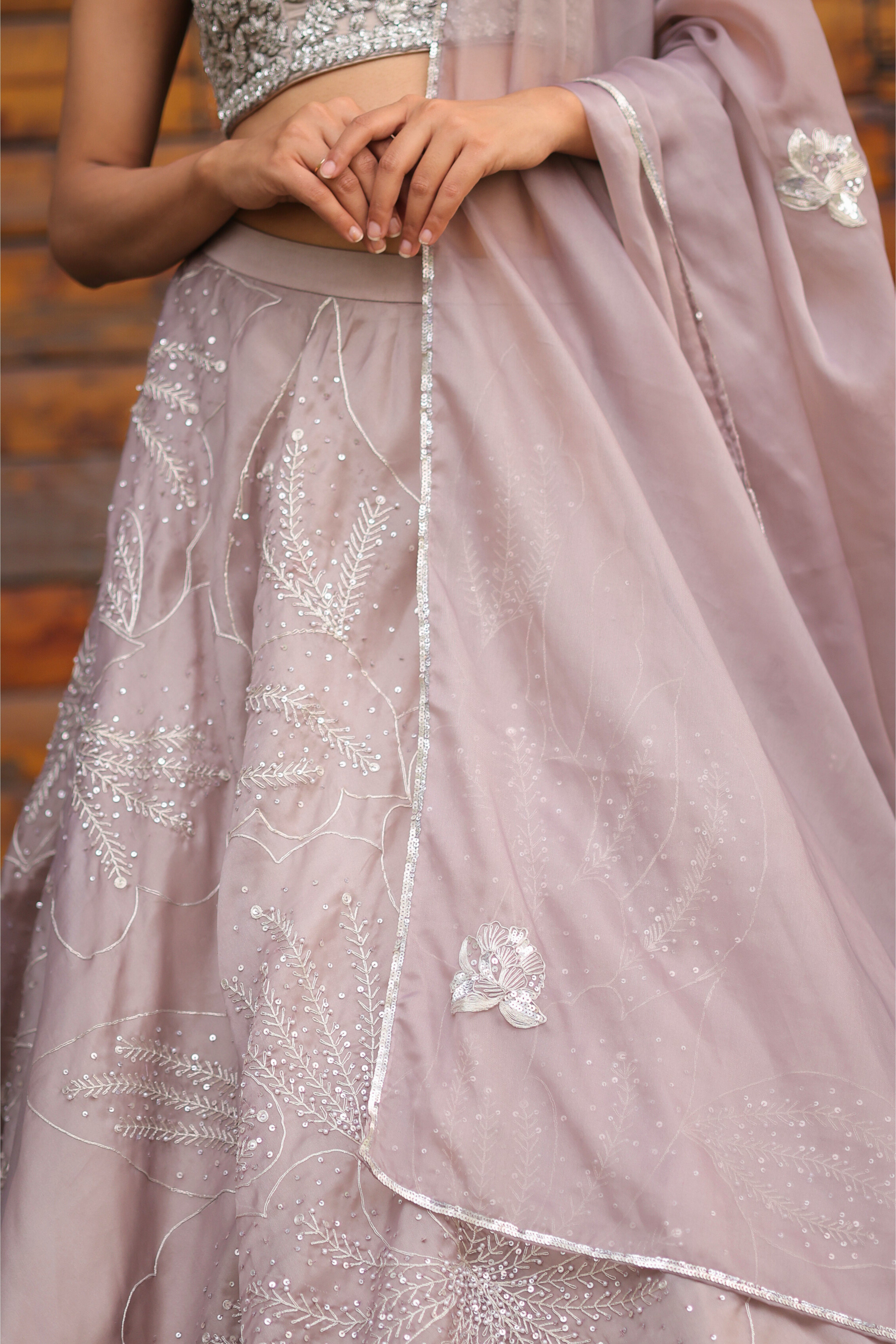 Smoke Grey Sequin work Organza Lehenga set